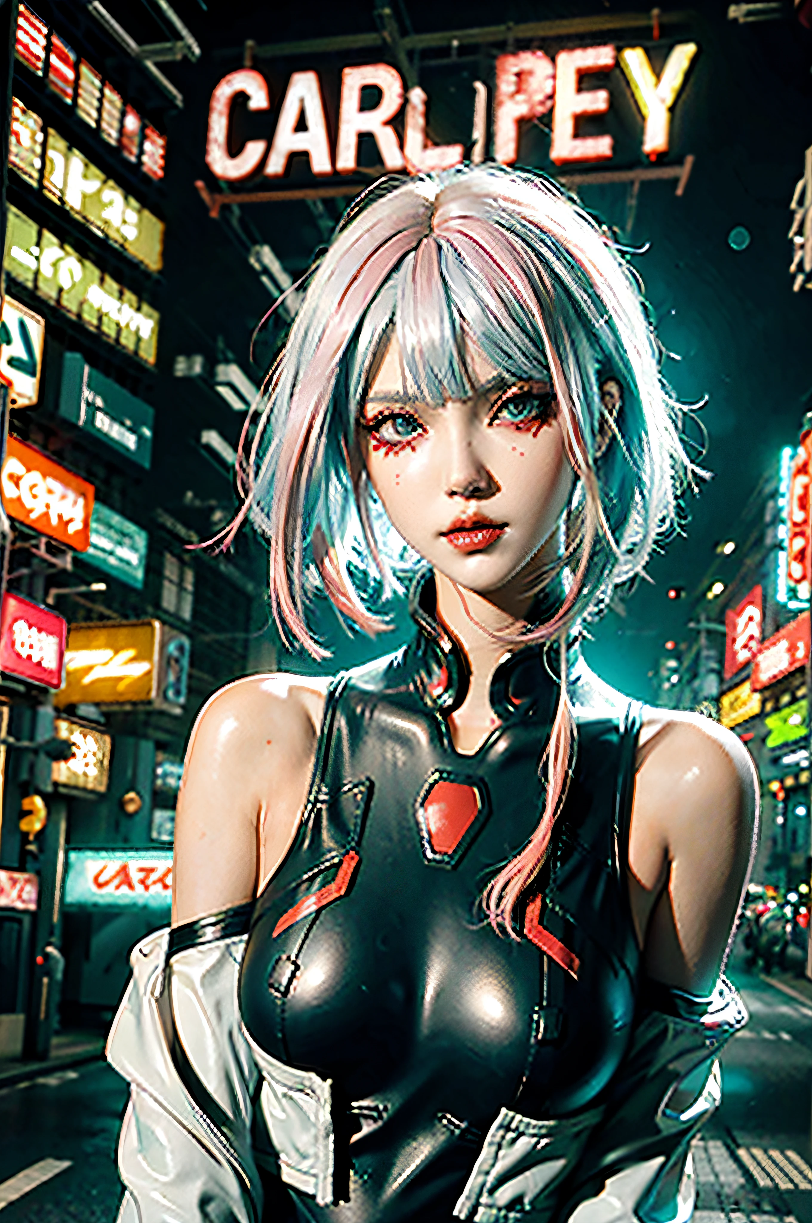 Cute smile、 Wearing a cyberpunk jacket, Long Hair, Cyberpunk night scene with mechanical weapons, Cyberpunk Red Green Background、(((Upper body naked)))、。力強いAbdominal muscles.Abdominal muscles,Are thin,slender,skinny、 This image depicts the fusion of man and machine in a cyberpunk future world.。 One girl、),(((Main crotch)))、(((Completely naked))),(((Female genital slit)))、(((Pussy)))、(((Pussy))),(((Labia majora details))