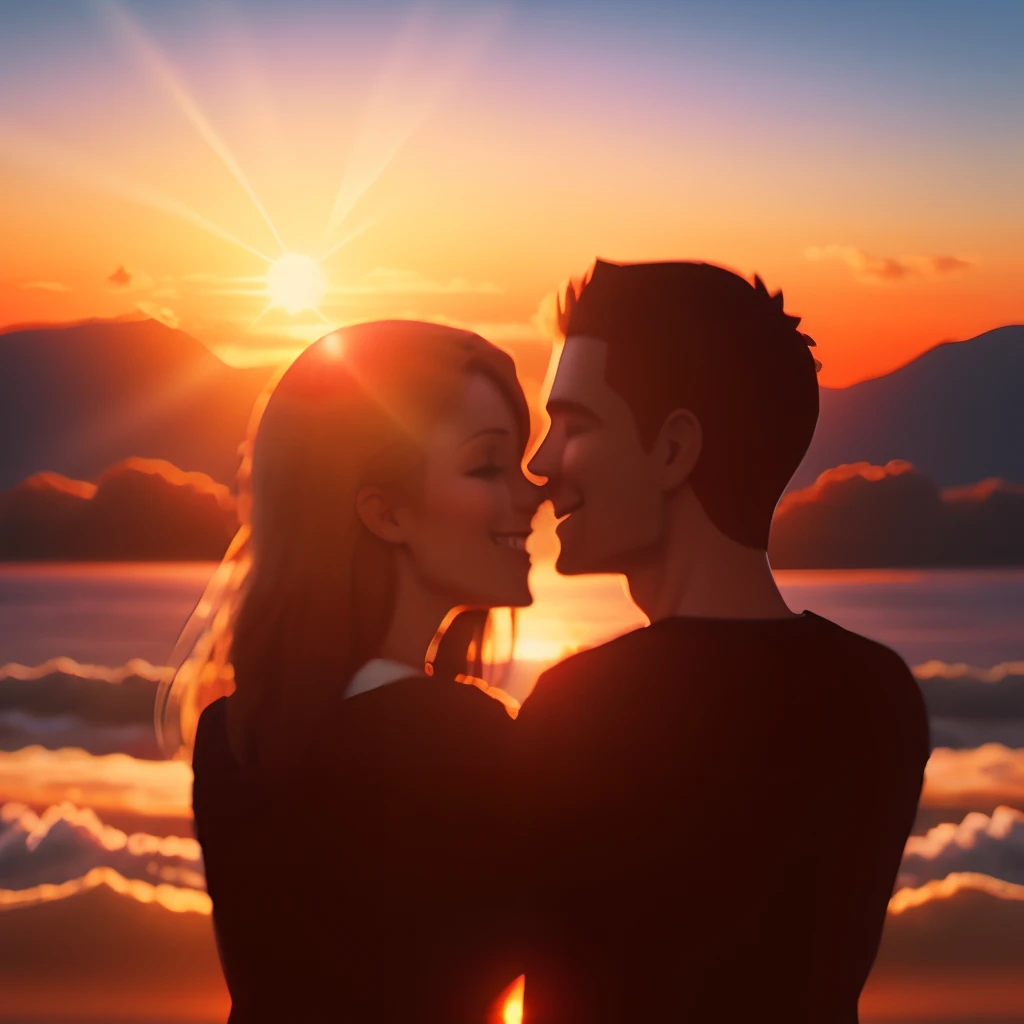 Sunset Happy Couple Looking at the Sun 3D 4K