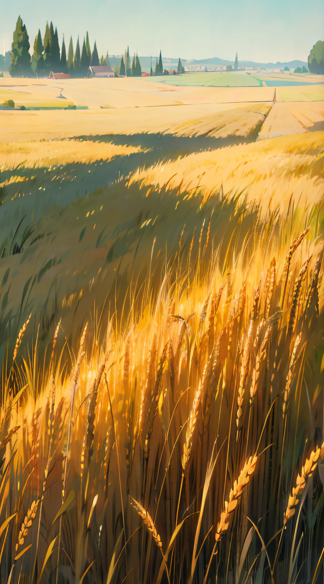 A large neat wheat field,Idyllic、wheat field ,scenic view,the Sun Shining