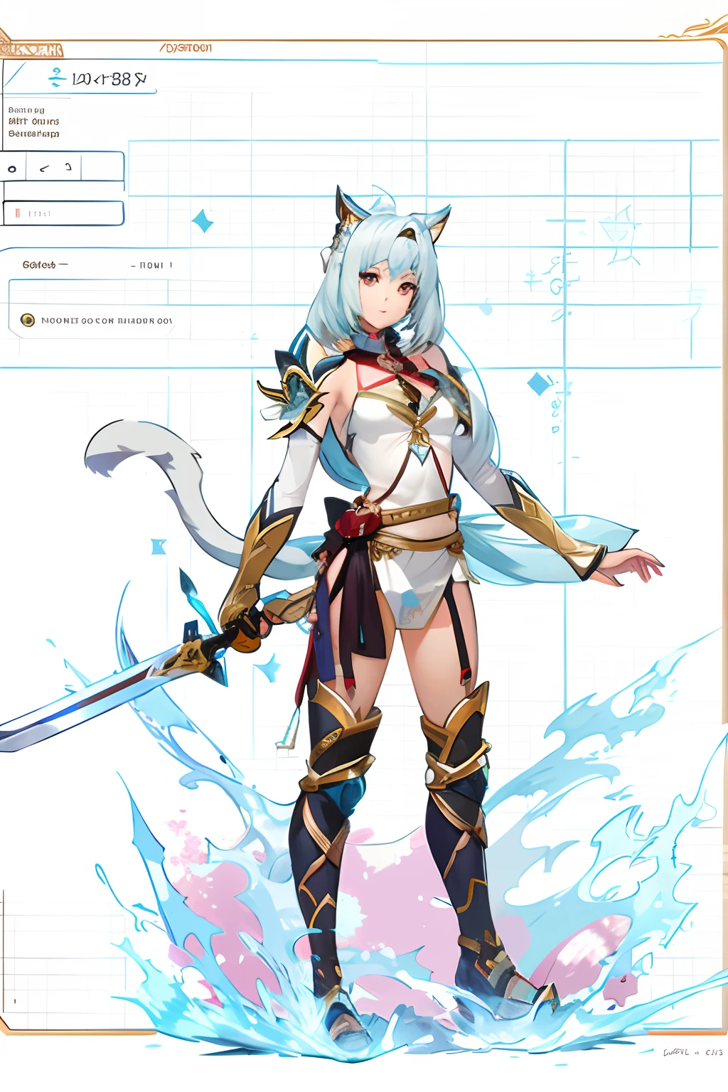 a woman in a white top and blue pants holding a sword, ( ( character concept art ) ), genshin impact character, keqing from genshin impact, aqua from konosuba, ayaka genshin impact, official character art, knights of zodiac girl, best anime character design, ayaka game genshin impact, art of kirokaze pixel