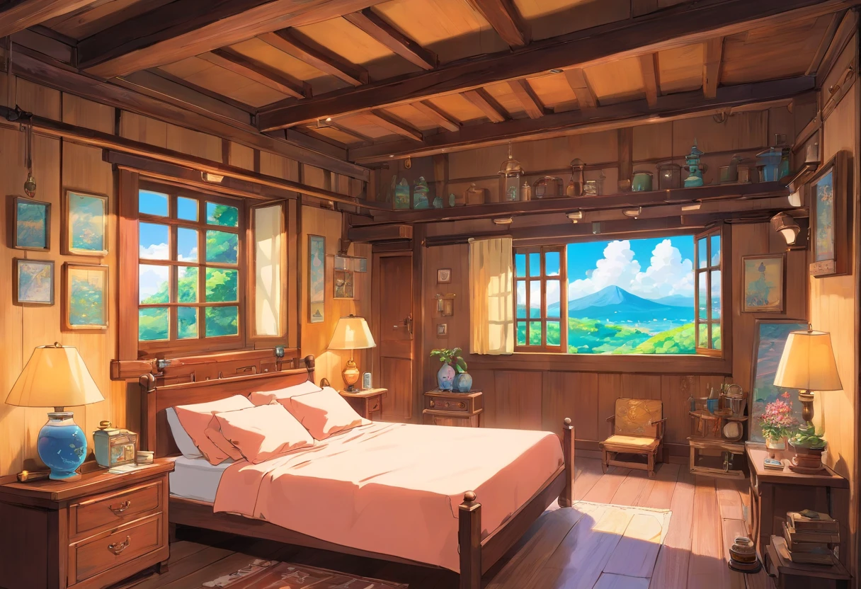 In a wooden house，Very broad，There is a window，No bed