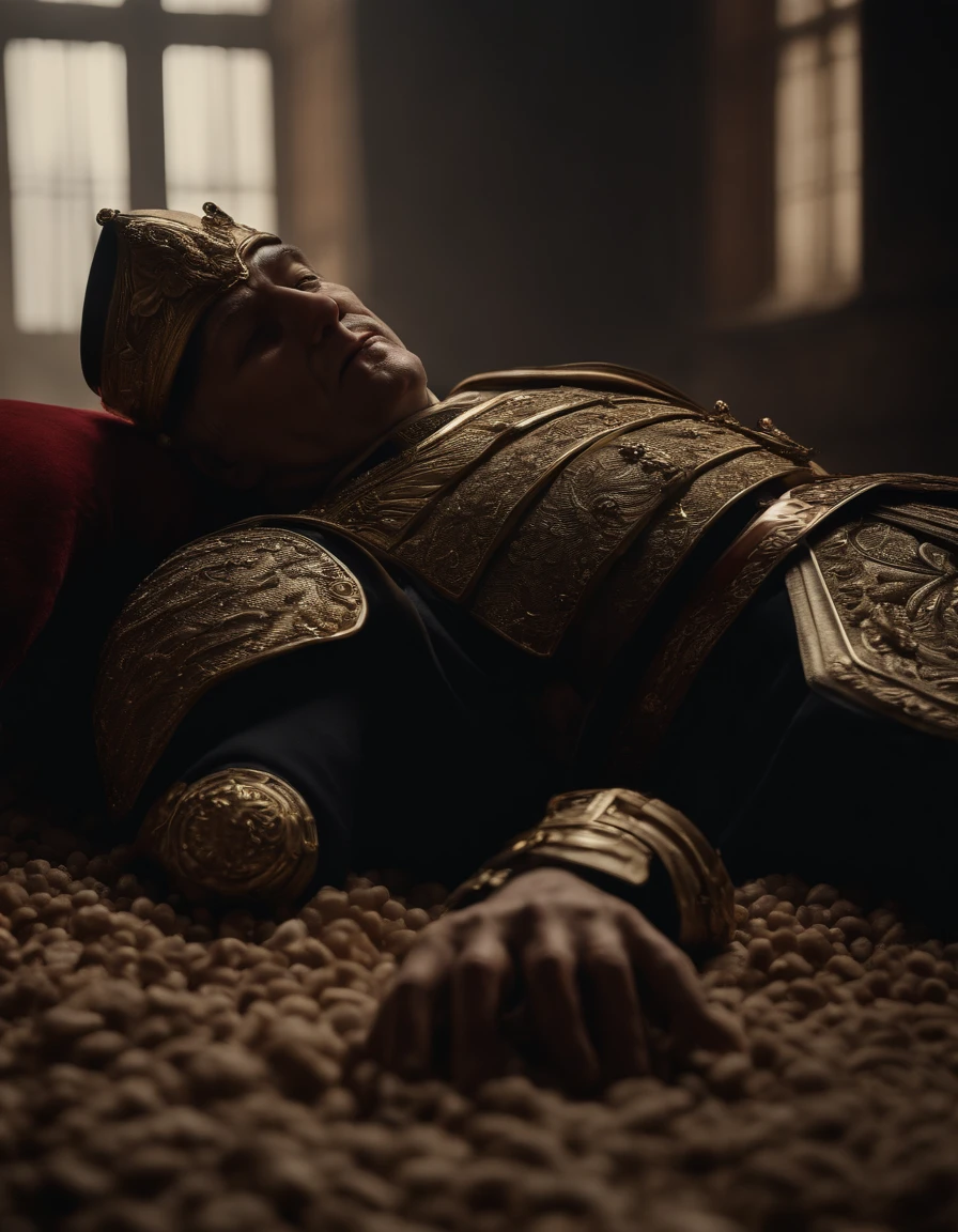 8k, best quality, master part, Ultra high resolution, (realismo: 1.4), foto original, realistic (filmic grain: 1.3), (The emperor's guards lying dead on the ground, their faces twisted in agony.) (highly detailed skin), (detailed face) highly detailed death) complex details