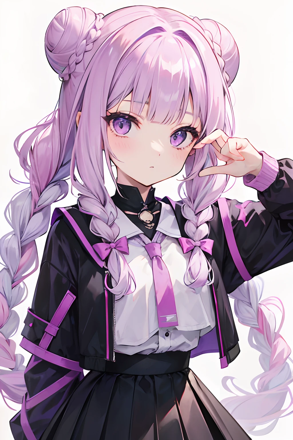 Purple Hair Cat ear Purple Eyes high school girl Completely naked Mine system smile One-handed peace sign Embarrassed face Brat Super big breasts mini skirt