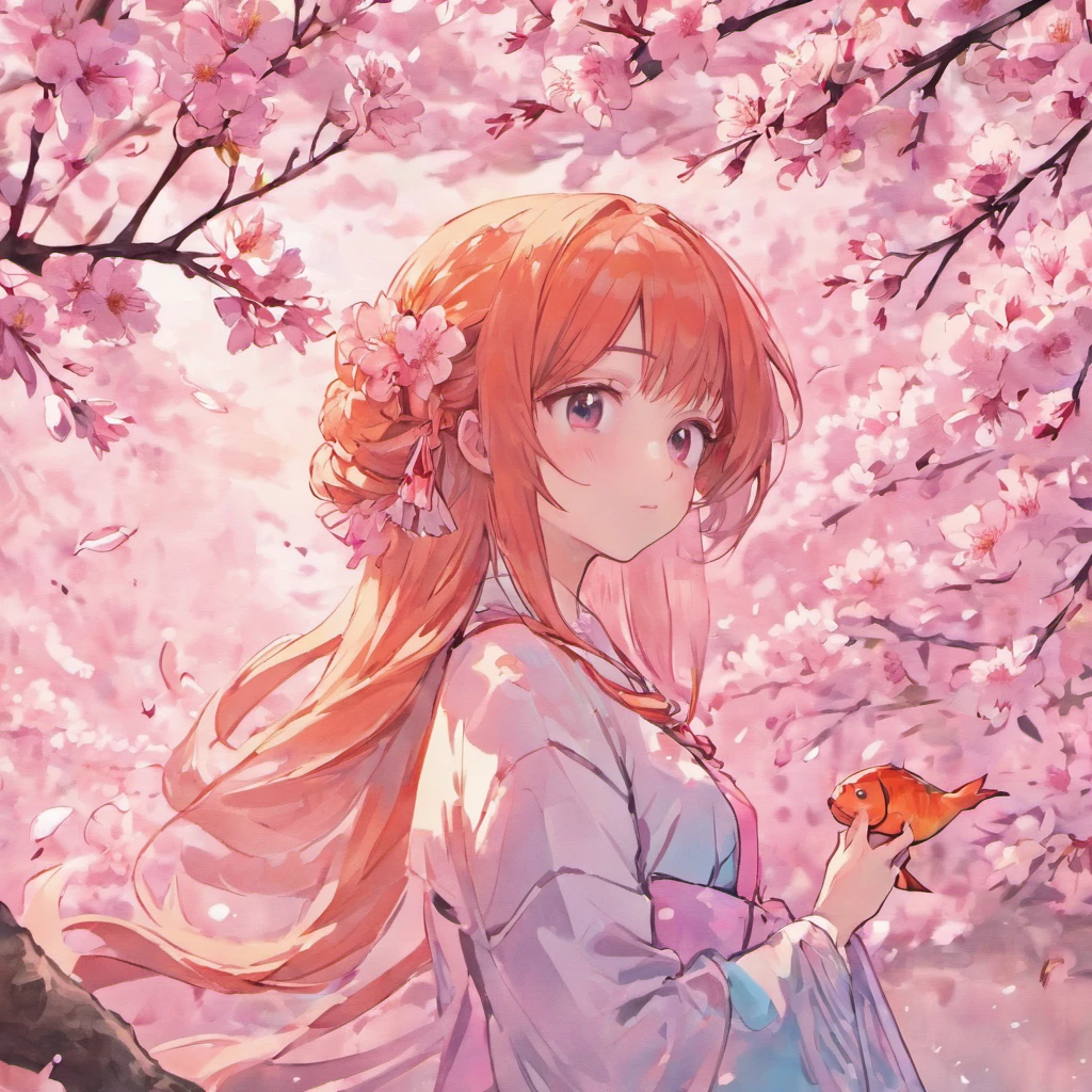 draw me koi fish art with cherry blossoms in a sketch type style