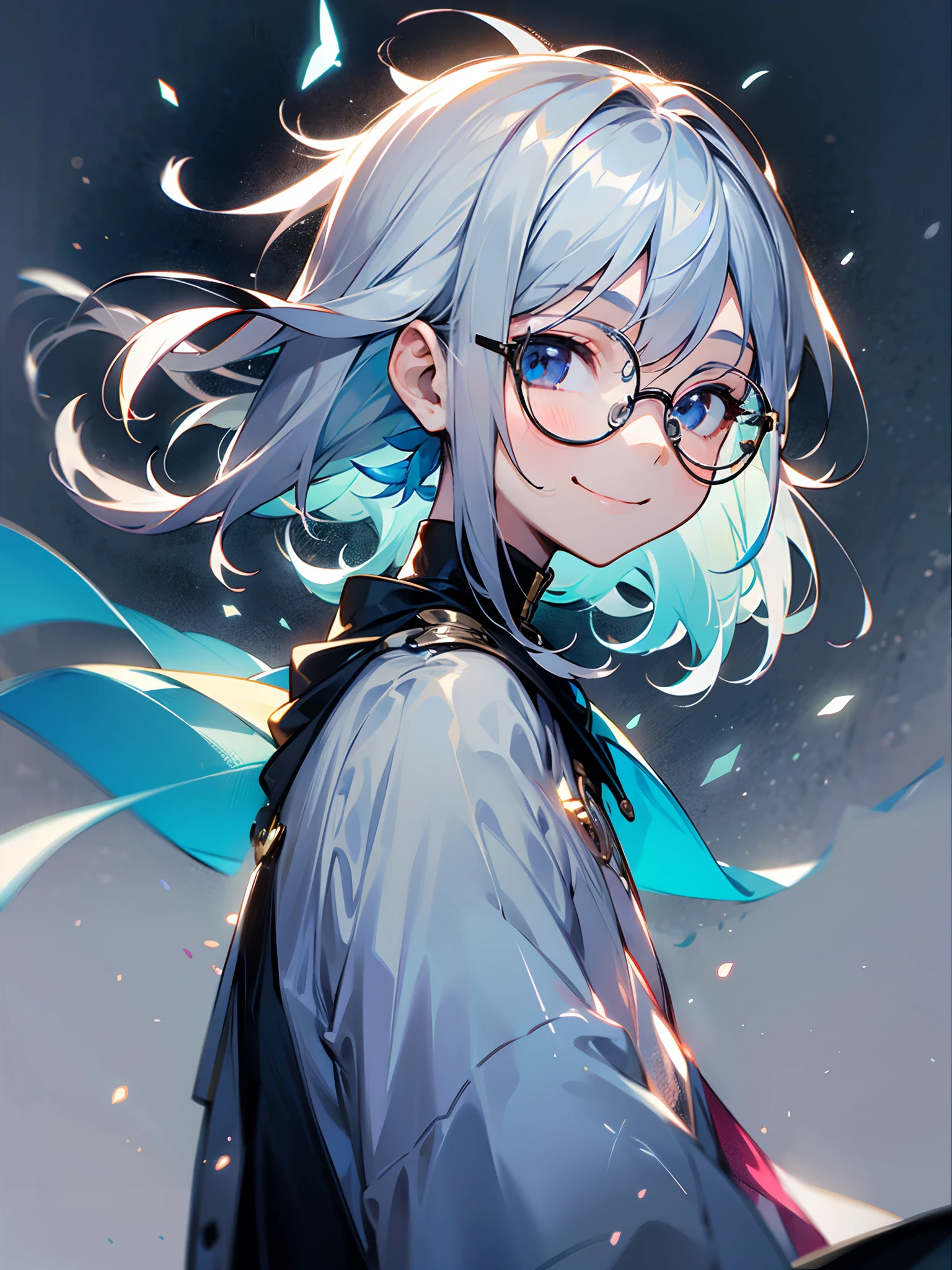 (Male , eye glasses,a smile, silber hair)