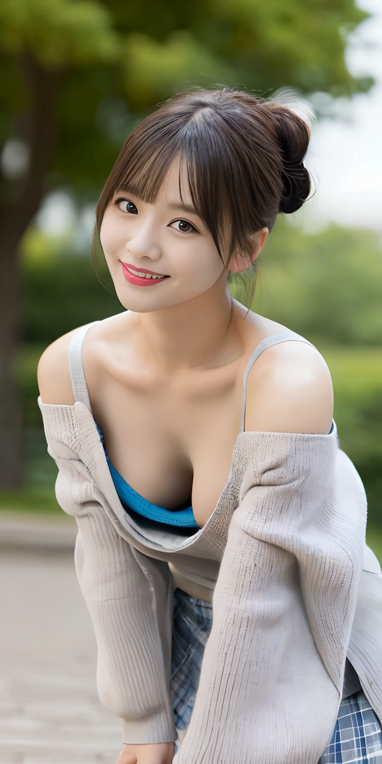 masutepiece, Best Quality, Colossal tits、teats、a park、There are people
detail, finely detail, hight resolution, in 8K,
((Photorealsitic:1.4, Raw photography, 超A high resolution,Top image quality: 1.4)),
Wallpaper, 
((Perfect whole body configuration1.5)), 
Beautiful detailed eyes, Natural Color Lip,
((a serene smile:1.5)),
((Random and cute hairstyles)), 
((off-shoulder knit:1.5)),
((Random breast sizes from large to medium、cleavage of the breast:1.2)),
((Leaning forward in open-chested clothes:1.5)),
((Wear random and cute skirts:1.5)),
((breastsout、under look eyes、Mole on the arm:0.9)),
((peer in from below)),
((Random blurry background)),
((Random and cute facial expressions)),, 
((((1 female:1.5))))
very detailed and professional lighting、
((Random and cute facial expressions:1.5))、
((thigh visible:1.5))
