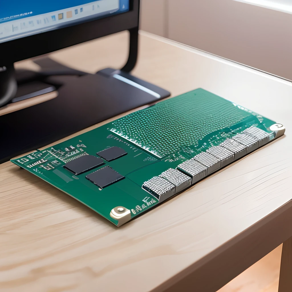 There is a memory module on the desktop that is used by the computer,Give this memory module a close-up。The table top is slightly decorated