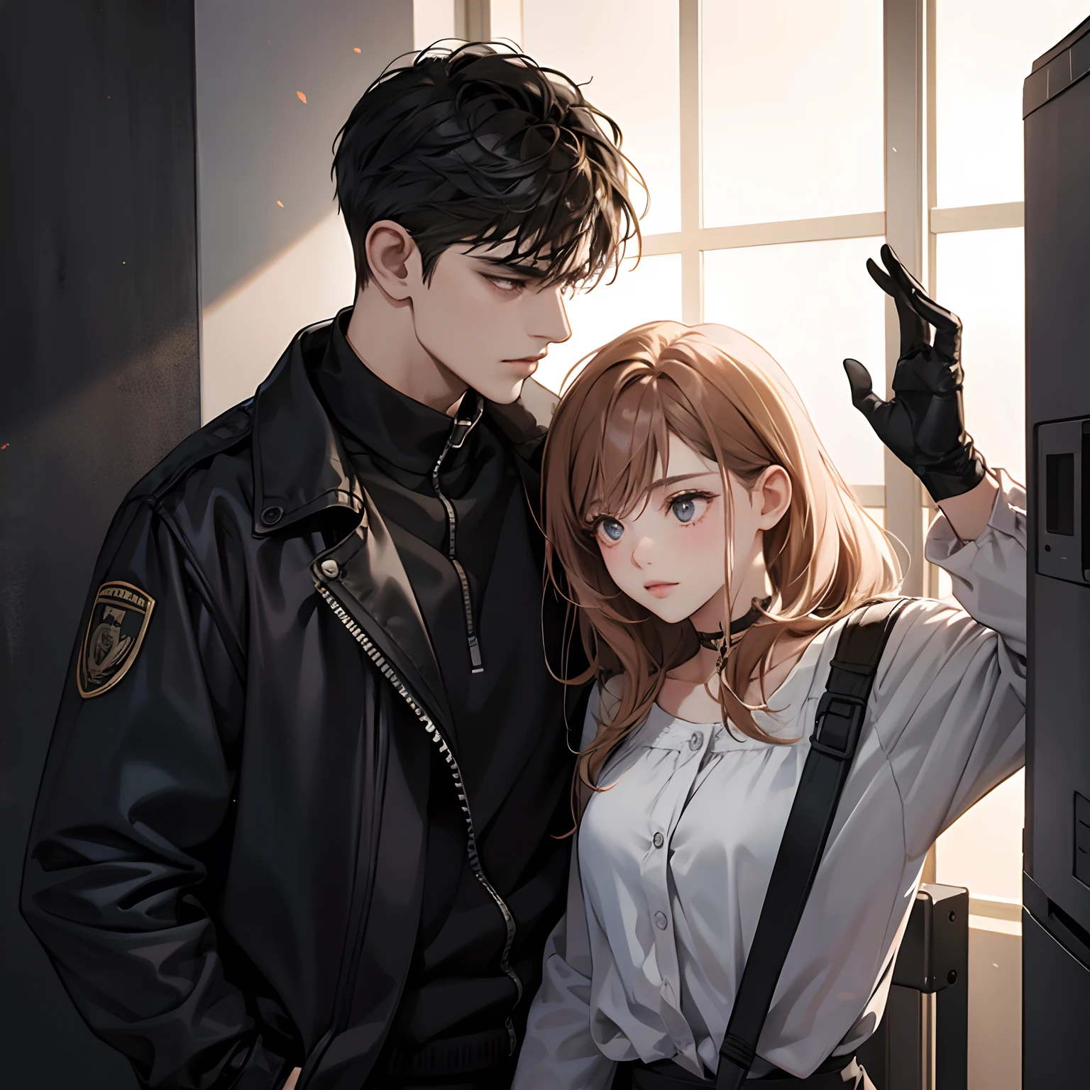 Couple, 1 boy 1 girl, wanted criminal x hostage, romantic, dark background