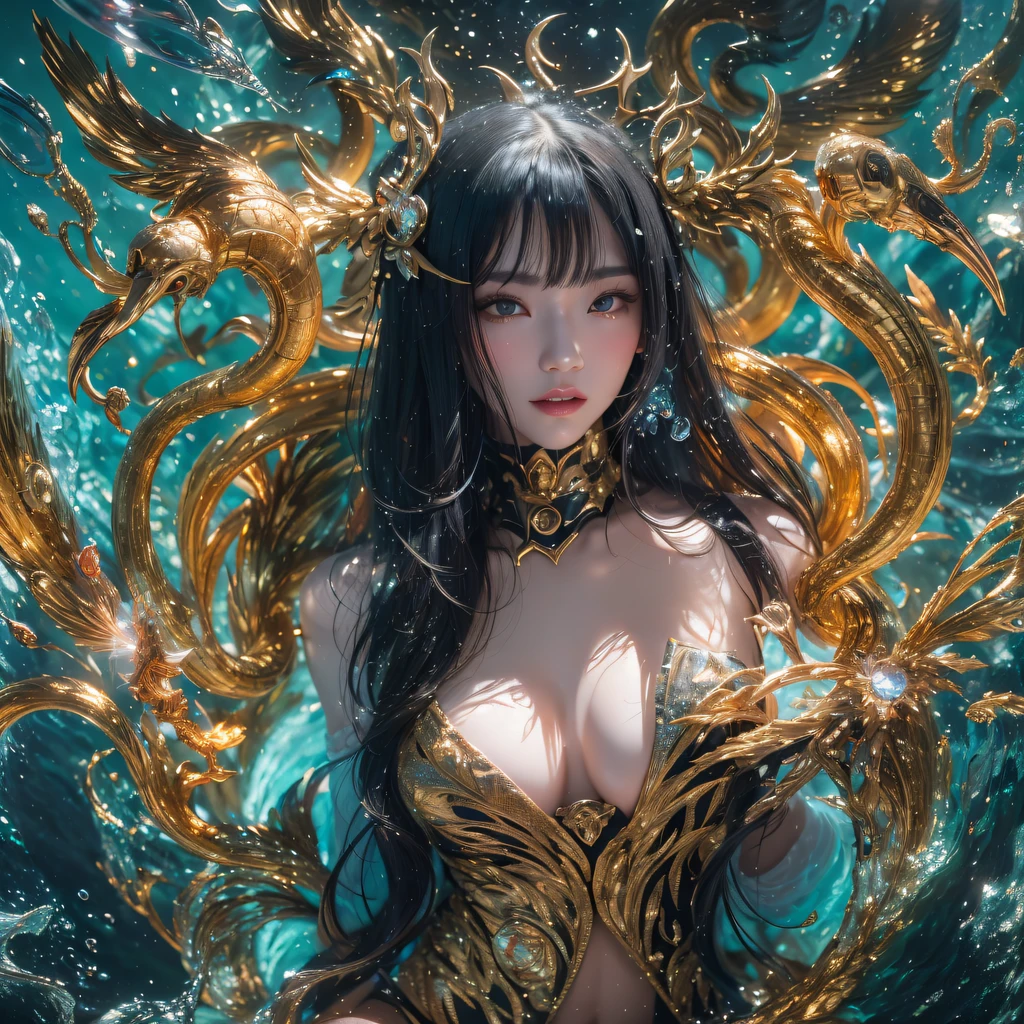 Fly the Nine-Tailed Light Blue Sky Division Flame Hairy Bear Star,Erotic,Torch Night Black Gold Orange Brocade Silk Snake Print Silk Pants,Rouge diamond tulle sheer lizard-patterned leggings,Fat Girl Space Flying in the Snow 1:900 miniatures,Front view,Pure transparency,Wear boxing gloves,Wear thick-rimmed reflective sunglasses with gold threads,Panorama ultra-wide angle,extremely happy,The texture of the real person is delicate,Strong visual impact,Hyper-detailing,Dream girl,Refined face,prettyeyes,Hair strands float in the air, Cherry model,Ouyang Xiaotong,crystal-clear,Good sense of perspective,Light and shadow effects,16K smooth,Surface reflected light,Flowing black hair,Water Goddess 32K,复杂,ellegance,highly detailed,A majestic,Digital photography,Autumn cowboy shot,surrealism painting,Broken rubies,Beating magic,Entwined water magic,(tmasterpiece,Cinematic light,Fine beautiful eyes:1.2),hdr,Void 5 Energy Storm,(China 1 girl,Black eyes:1.5),Rouge skin,Glowing skin,(sitting on the stone:1.5),delicated face,Black color hair,Put on palatial gold armor,cropped shoulders,,short skirt,Beautiful golden armor,Rained,big breasts beautiful,looking at viewert,Face away from the camera,tmasterpiece,Lateral face,Side portrait close-up