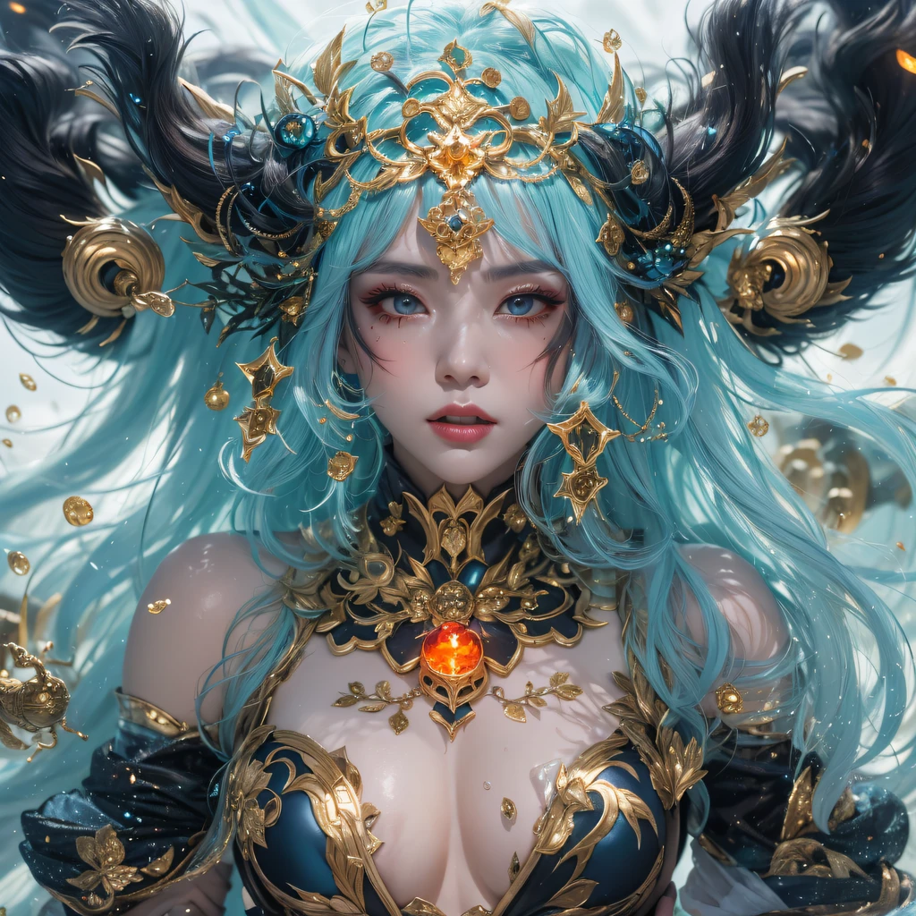 Fly the Nine-Tailed Light Blue Sky Division Flame Hairy Bear Star,Erotic,Torch Night Black Gold Orange Brocade Silk Snake Print Silk Pants,Rouge diamond tulle sheer lizard-patterned leggings,Fat Girl Space Flying in the Snow 1:900 miniatures,Front view,Pure transparency,Wear boxing gloves,Wear thick-rimmed reflective sunglasses with gold threads,Panorama ultra-wide angle,extremely happy,The texture of the real person is delicate,Strong visual impact,Hyper-detailing,Dream girl,Refined face,prettyeyes,Hair strands float in the air, Cherry model,Ouyang Xiaotong,crystal-clear,Good sense of perspective,Light and shadow effects,16K smooth,Surface reflected light,Flowing black hair,Water Goddess 32K,复杂,ellegance,highly detailed,A majestic,Digital photography,Autumn cowboy shot,surrealism painting,Broken rubies,Beating magic,Entwined water magic,(tmasterpiece,Cinematic light,Fine beautiful eyes:1.2),hdr,Void 5 Energy Storm,(China 1 girl,Black eyes:1.5),Rouge skin,Glowing skin,(sitting on the stone:1.5),delicated face,Black color hair,Put on palatial gold armor,cropped shoulders,,short skirt,Beautiful golden armor,Rained,big breasts beautiful,looking at viewert,Face away from the camera,tmasterpiece,Lateral face,Side portrait close-up