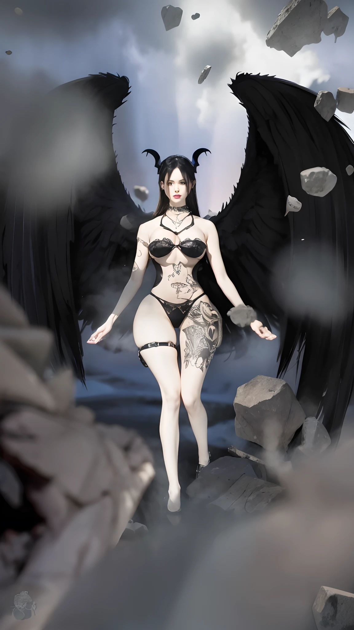 devil with dark atmosphere, night, dark, big boobs, big tits, big breast,