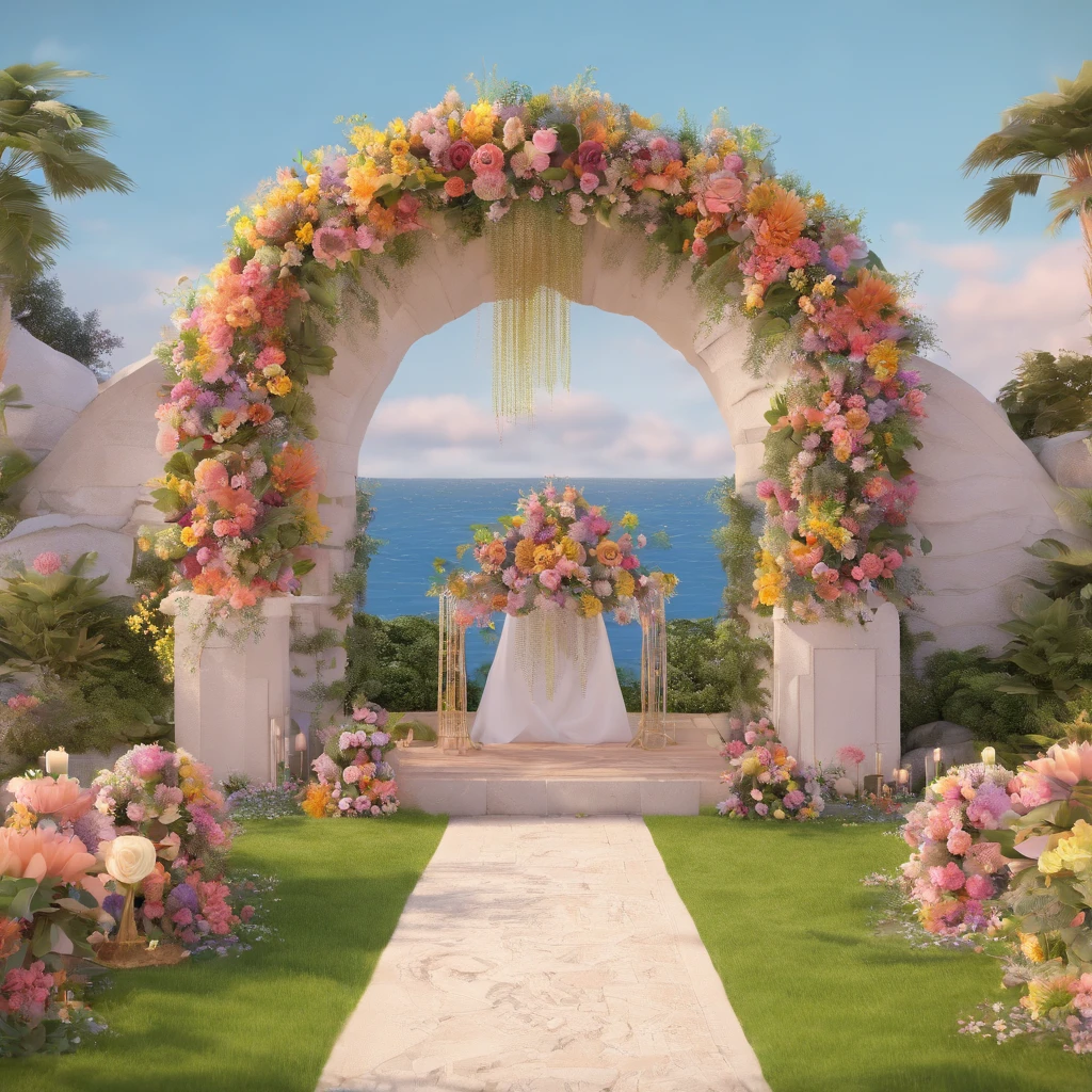 There's a group of people gathered in front of an arch of flowers, foto do casamento, Karla Ortiz, cor corrigida, casamento, foto colorida, Alanis Guillen, slide show, fami, family portrait, pano de fundo, Directed by: Ric Estrada, postprocessed, militar, Mescladas, 2 0 1 9, 2019, marinho, By Reyna á