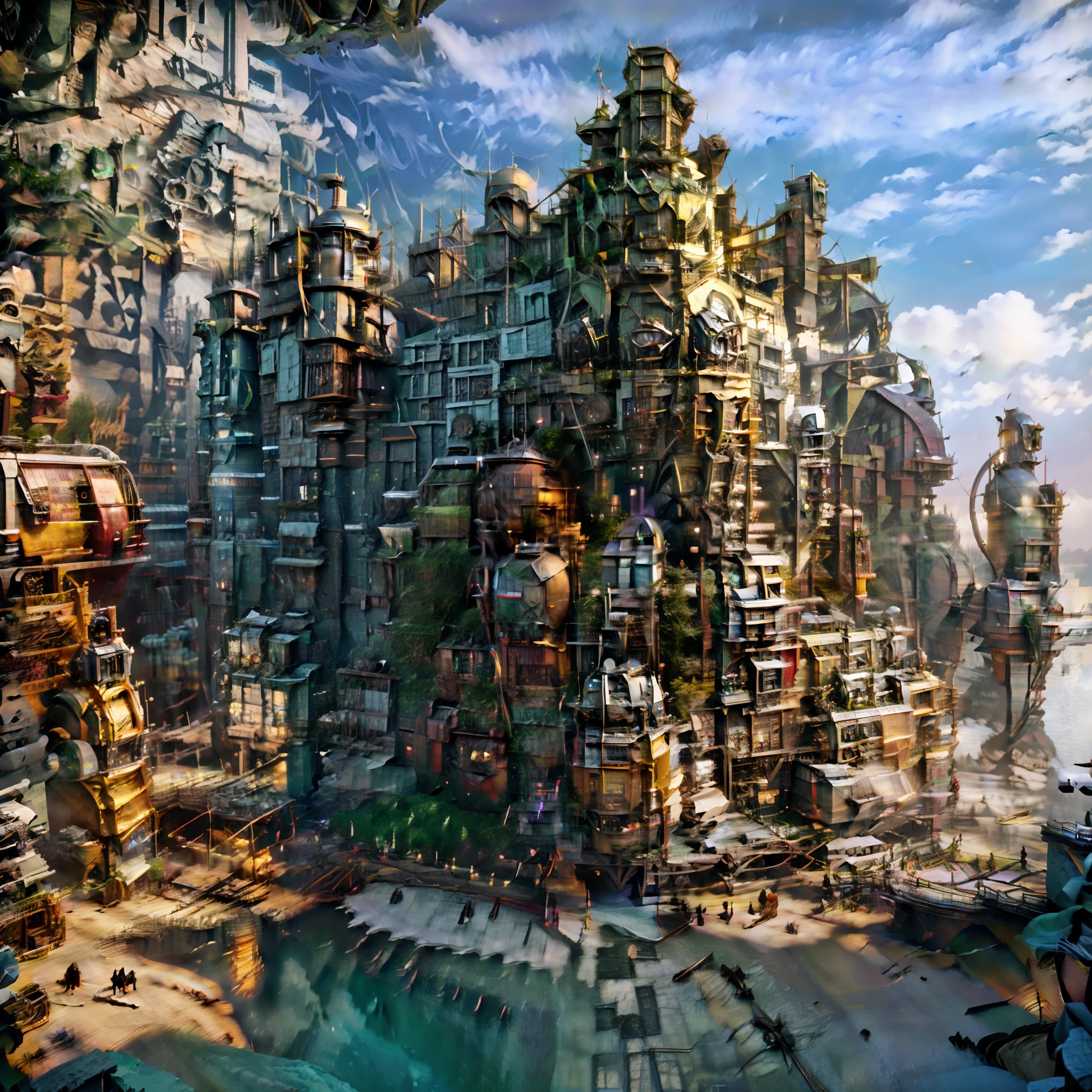 Araf Castle on a cliff overlooking the water body, Floating palace, big and structured valhalla city, Epic Matte Painting of the Island, The Lost City of Atlantis, Huge floating castle, The Lost City of Atlantis, City of Atlantis, Exquisite matte painting, extravagant matte painting, Fantasy architecture, City of Atlantis, Atlantis CityRealistic, Photorealistic, Photographic, Photographic (Medium), Realistic, Moody Lighting, Volumetric Lighting, Realistic Ray Tracing, 8K, HDR, UHD, Masterpiece, Highest Quality, Ultra Detailed, High Resolution, Fine Detail, Ultra Detailed, Ultra Detailed, Wallpaper