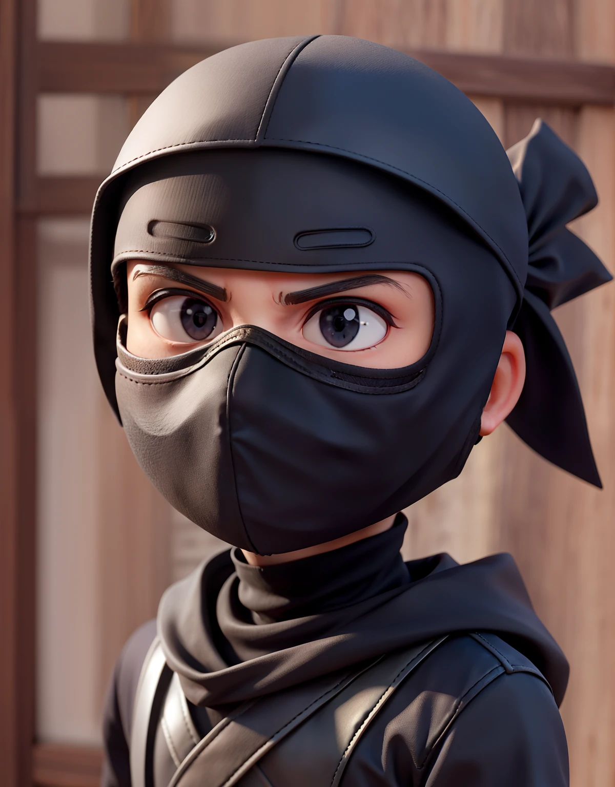 O mesmo ninja( Face covered with mask) preto de 12 anos, Na aldeia