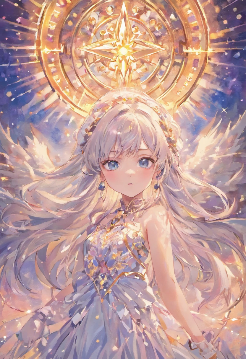 Cute anime girl with delicate features is a young girl has long white hair with pure white eyes and white horns and a Lolita dress
