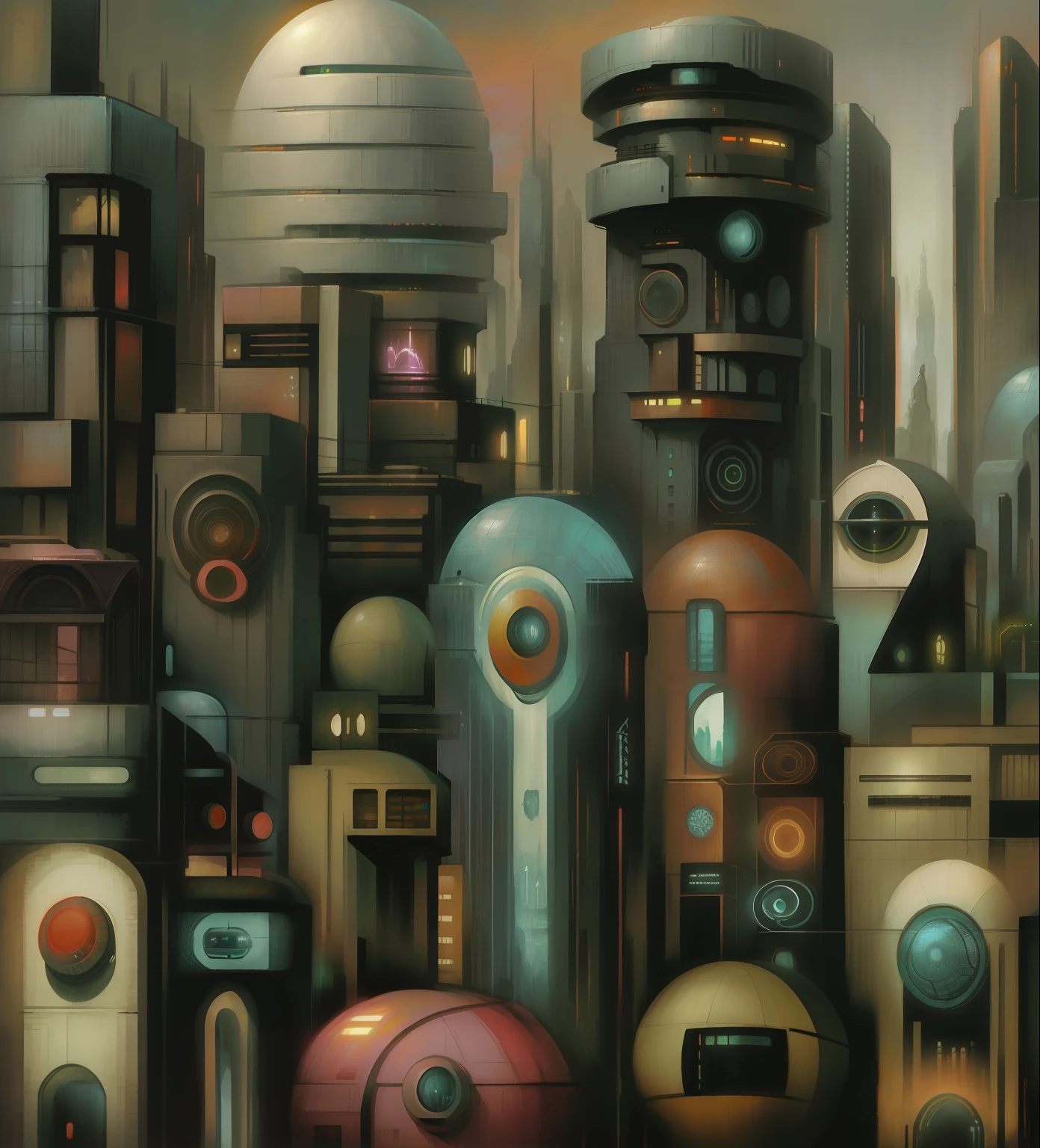 painting of a city with a lot of different colored buildings, an alien cityscape, inspired by Tim Biskup, alien cityscape, futuristic painting, alien city, style of jeff soto, painting by android jones, city scape, alien buildings, cityscape, crowded city, in fantasy sci - fi city, fantasy cityscape, futuristic cubism, surreal alien kingdom, surreal painting