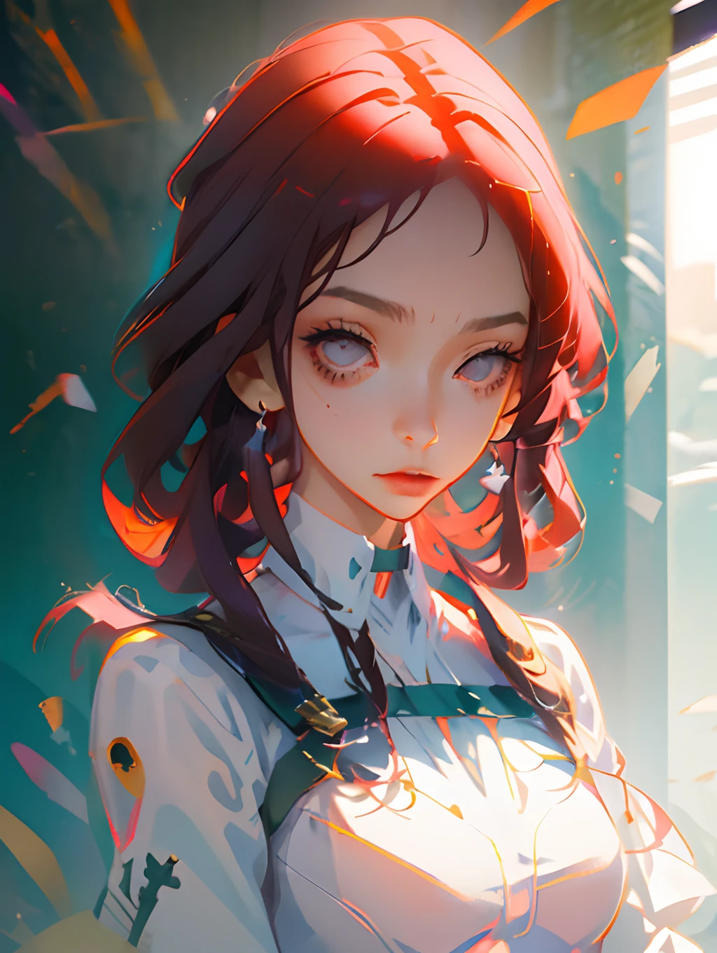 Anime teenage dark brown haired girl wearing school uniform