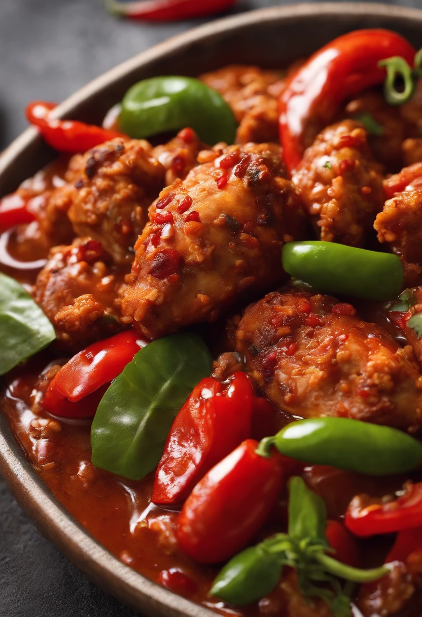 Pepper chicken close-up chili