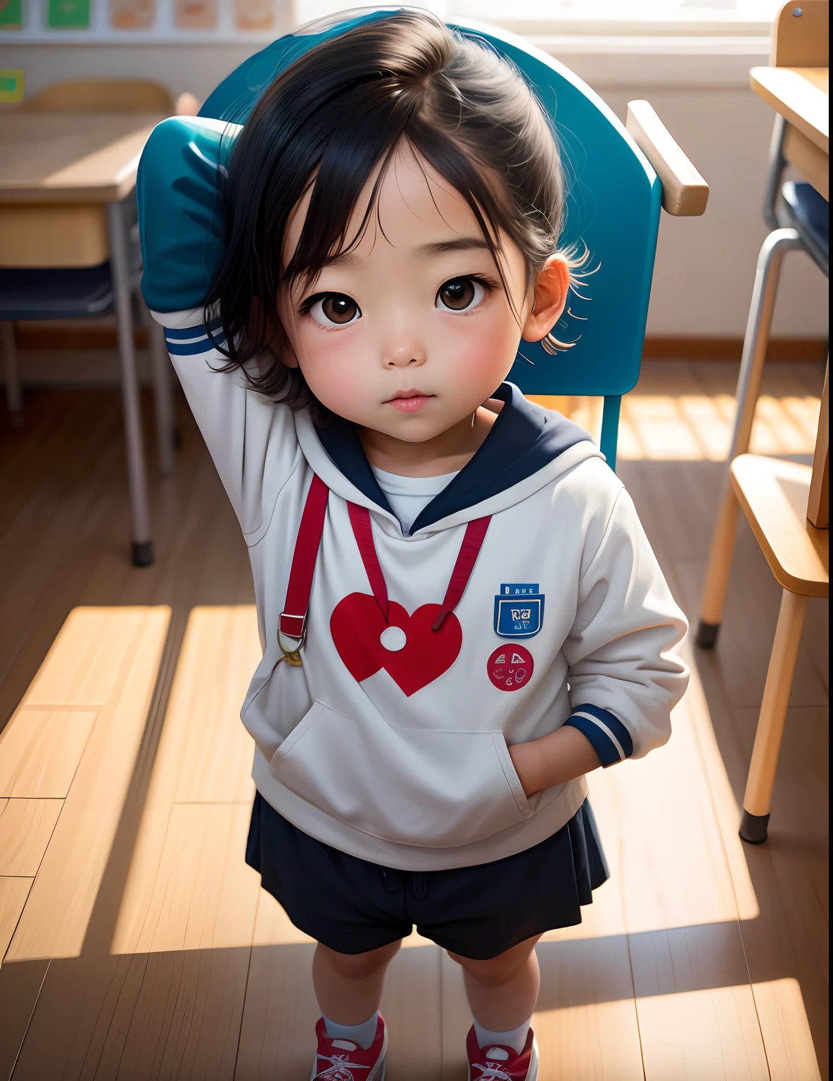 A cute chubby girl,Double bun and bangs,Asian Games Sports