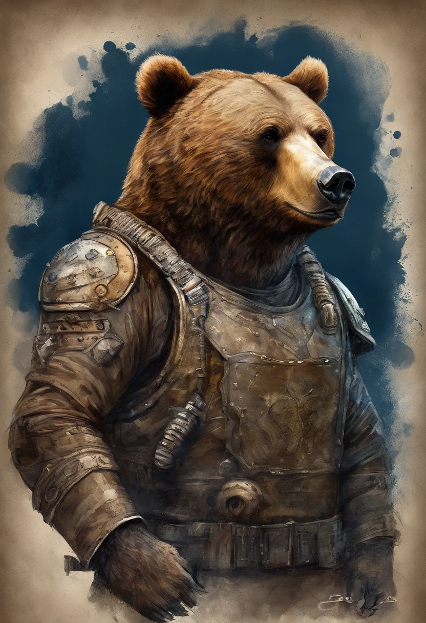 top-quality, Dramatic Lighting, menacing pose, fierce look, epic atmosphere, (((Helmet in the shape of a bear's head))), (((Full body shot))),Metal bear, cyborgs, Cyberpunk style, Clockwork, ((Intricate details)), nffsw, ((Intricate details, hyperdetails)), incandescent lamps, cinematic shot, Vignette, bokeh effect beckground, (dogy), (Full body shot).A very big and fat bear