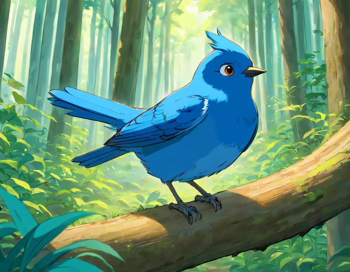Blue bird，A little blue bird looking up，at a forest