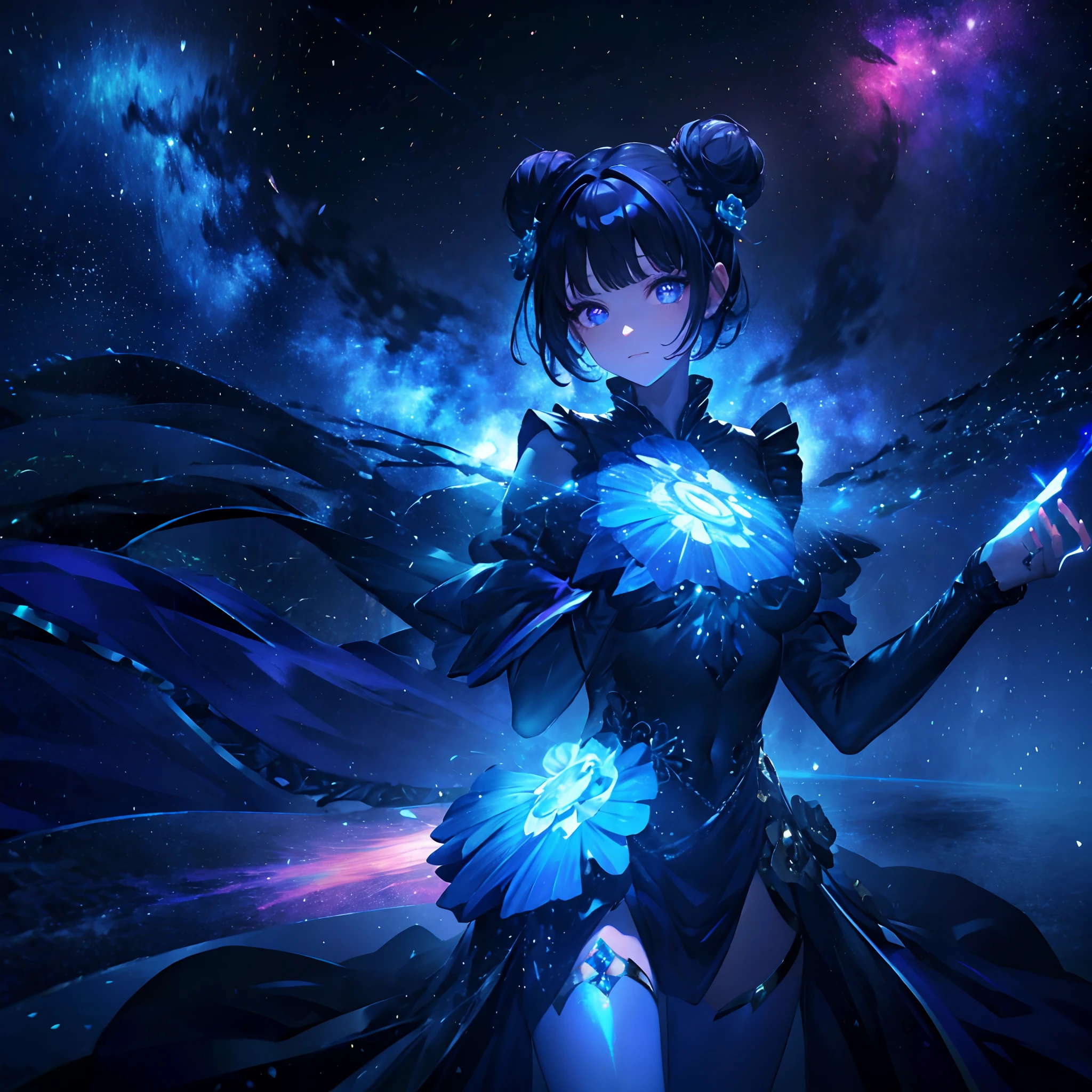 masutepiece:1.4), Rich in pH 、1girl in、 Solo、(Best Quality:1.3), High resolution, on back,Superb view、(One Cute Girl:1.3), Solo, huge smile、A ring of iridescent angels hovers above my head、full body Esbian(3:4)Swave,Big iridescent heart on background、Angel Ring、maid clothes、Eight-headed body、Full of diamonds、Meteor swarm、crouching down、Close one eye、Forehead、wide forehead、Model Standing、Large bouquet、Bouquet of iridescent colors、holding flower bouquet、Focus on eye brightness、yogapose、Gray hair, (bobhair:1.2), Mixed mesh and light blue、Bun hair, (Blunt bangs:1.2), Eyes are purple, Miraculous Eye、Light from the eyes、Beautiful detailed eyes, ultradetailed eyes、Glitter eyes,from the rear、yoga、Colorful starry sky,Stars,Iridescent aura around the eyes、Raise your hand to stretch、Lie down and stick your hips out、Iridescent eyes、Wearing a rainbow-colored aura from the whole body、 Shadow lighting,perfectbody