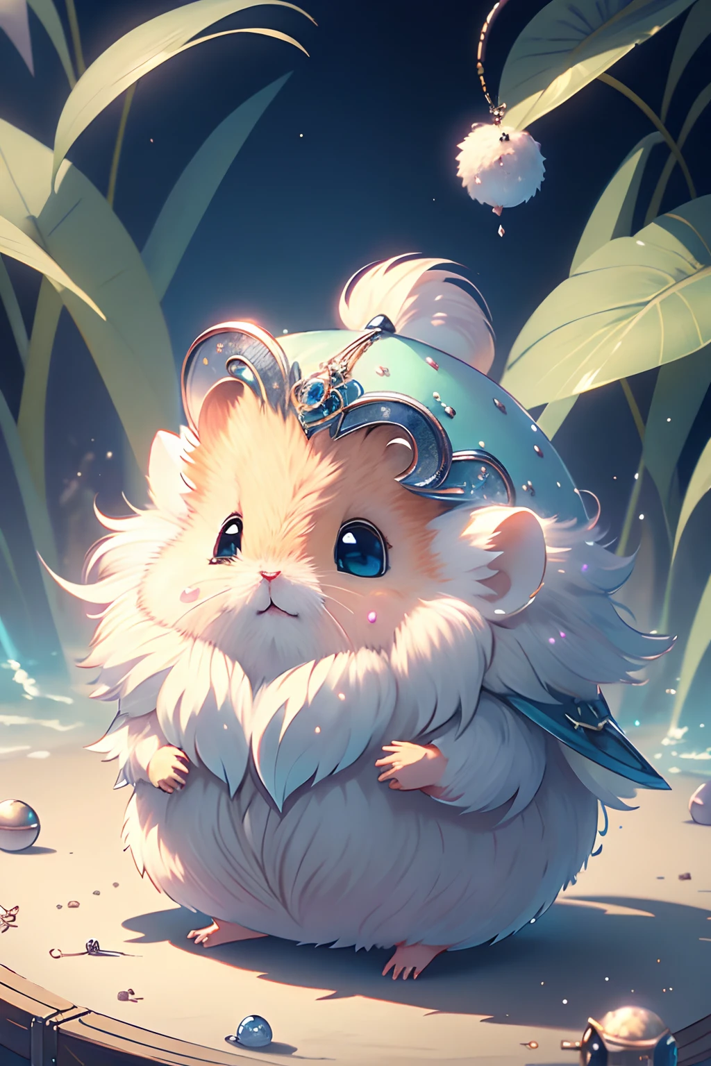 master part, melhor qualidade, Cu73Cre4ture, hamster de pelo branco vestindo um manto,Hood,Alquimia, potions,Rola,Desenhos, fantasy aesthetic, altamente detalhado, estilo shadowverse