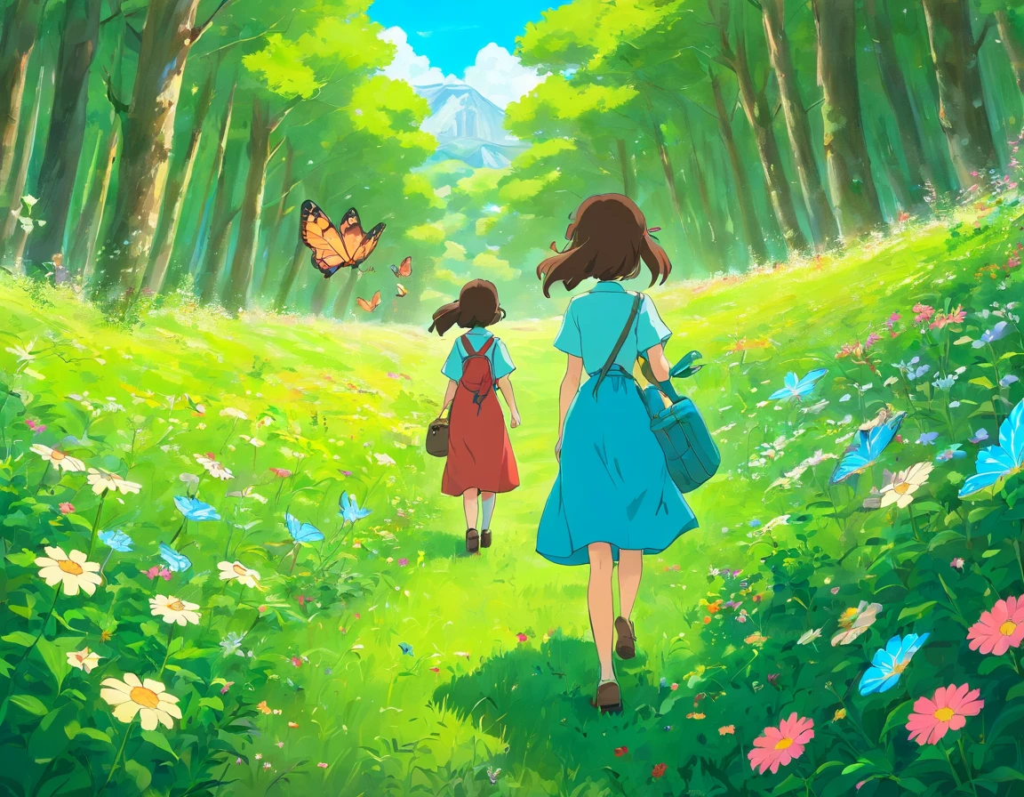 rios,the woods,Green grass flowers,Blue sky,baiyun,butterflys