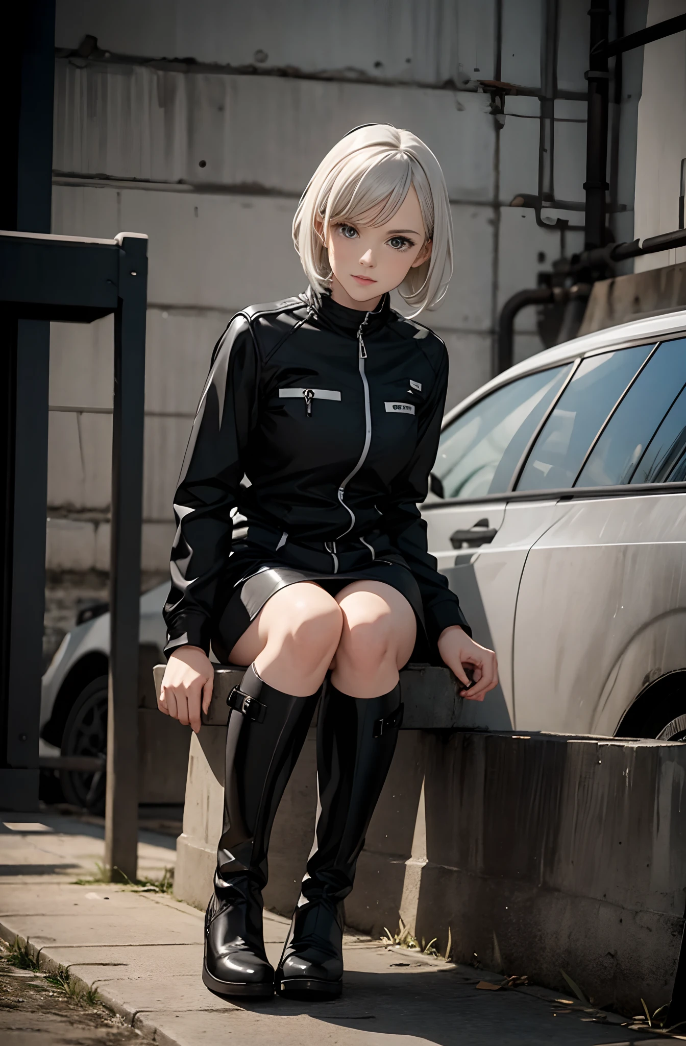 White shiny knee-length rubber riding boots