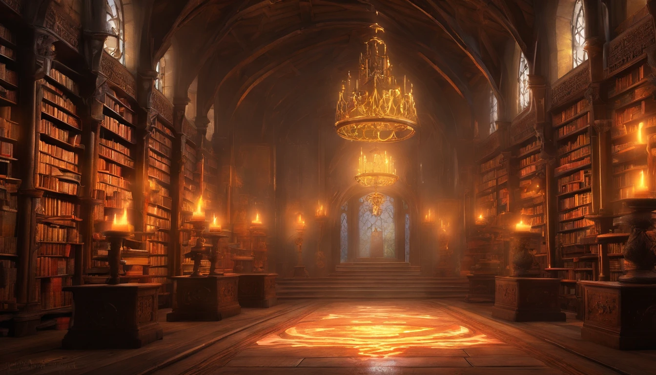 (best quality,4k,8k,highres,masterpiece:1.2),ultra-detailed,(realistic,photorealistic,photo-realistic:1.37),grand wizard academy library,magical aura,floating books,glowing sigils and runes,ancient manuscripts,vintage bookshelves,spiral staircase,enchanted atmosphere,dimming candles,mysterious shadows,aged parchment,richly adorned books,arcane knowledge,dusty tomes,magical incantations,hints of alchemy,whispering enchantments,spellbound ambiance,flickering torches,hidden passages,secret doorways,crackling fire,spell books,sparkling dust,ancient spells,powerful grimoires,magical manuscripts,glowing orbs of light,mystical symbols,otherworldly energy,serene stillness,ancestral wisdom,majestic tapestries,arcane artifacts,mystic gargoyle statues,dimly lit lanterns,illuminated manuscripts,magical knowledge,enchanted library scent,vibrant colors,ethereal whispers