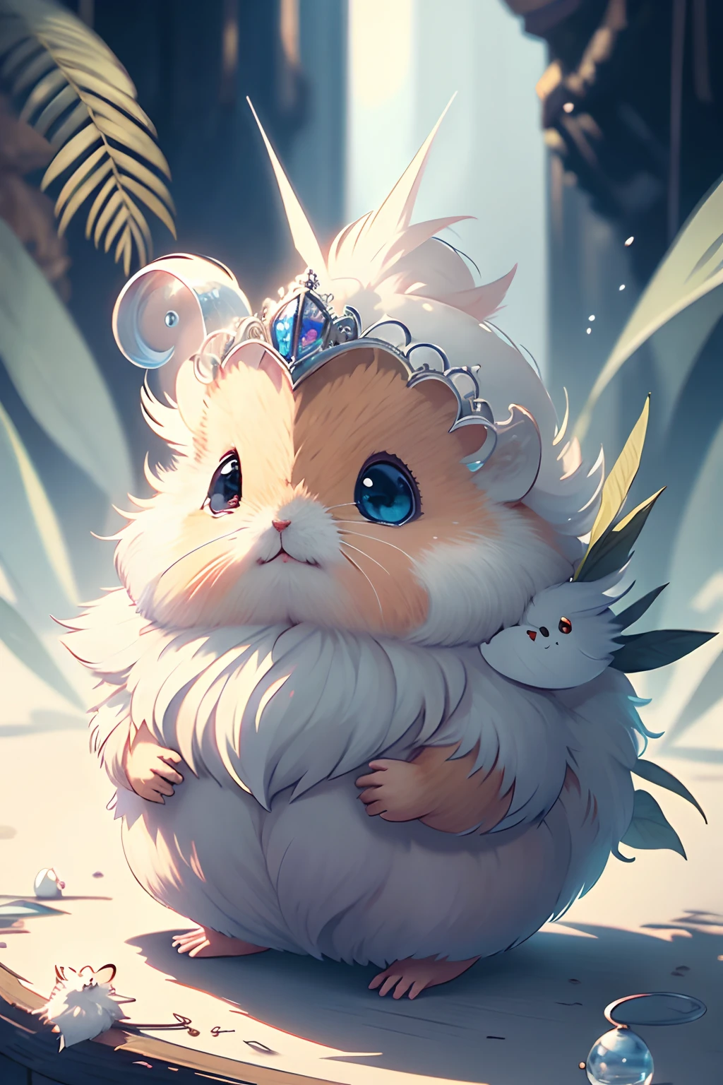 master part, melhor qualidade, Cu73Cre4ture, hamster de pelo todo branco vestindo um manto,Hood,Alquimia, potions,Rola,Desenhos, fantasy aesthetic, altamente detalhado, estilo shadowverse