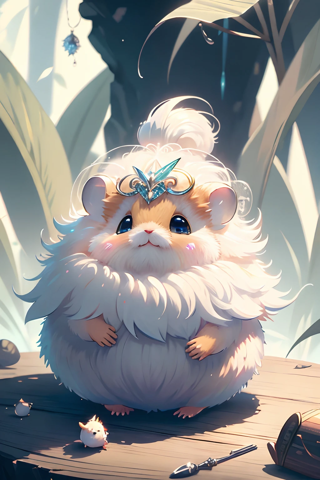 master part, melhor qualidade, Cu73Cre4ture, hamster de pelo todo branco vestindo um manto,Hood,Alquimia, potions,Rola,Desenhos, fantasy aesthetic, altamente detalhado, estilo shadowverse