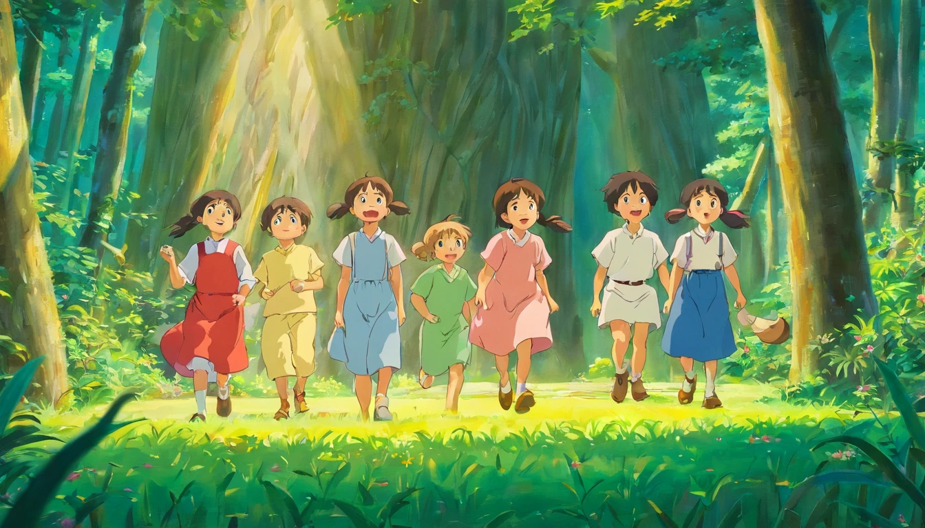 A group of Zhuang children gathered around to watch the excitement