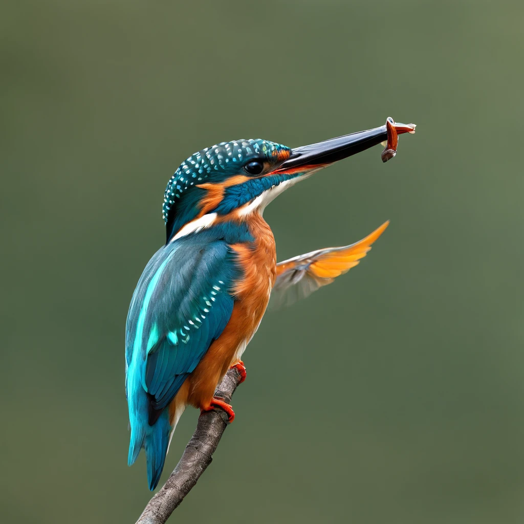 A captivating bird photograph featuring a vibrant and graceful kingfisher. The kingfisher is perched on a slender branch overlooking a crystal-clear river. Its plumage shines with iridescent shades of blue and green, and its beady eyes are fixed on the rippling water below. The scene is bathed in soft, golden sunlight, casting a warm glow on the bird and its surroundings. The atmosphere is one of tranquil beauty and anticipation. Use a professional DSLR camera with a telephoto lens to capture the kingfisher's intricate details and the serene river landscape. --ar 16:9 --v 5