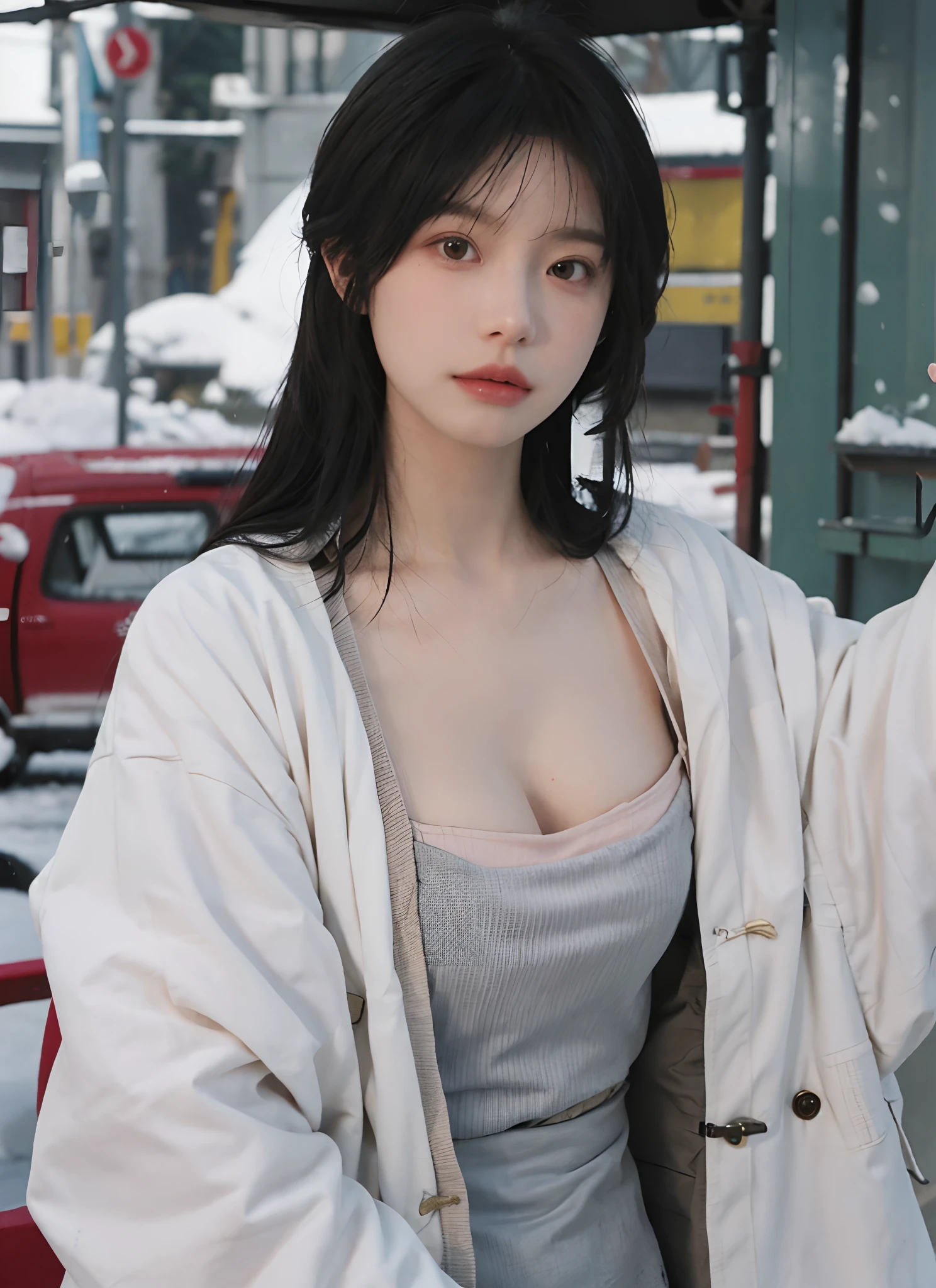 Random posture, mix4, (8k, RAW photo, best quality, masterpiece: 1.2), (realistic, photorealistic: 1.37), 1 girl, cute, cityscape, night, rain, wet, professional lighting, photon mapping, radiosity, physically gradient-based rendering of black colored hair, white hair, short curly hair, cute, girl, white ball suit, high quality image, high resolution, 1080p, (light face), (detailed facial description), (detailed description of the hand), (masterpiece), (exquisite CG), extreme light and shadow, messy hair, masterwork, rich details, (fine facial features), (image of the highest quality), (masterpiece), (detailed eyes), ((((swimming in the river))))look forward with your eyes, thin collarbone