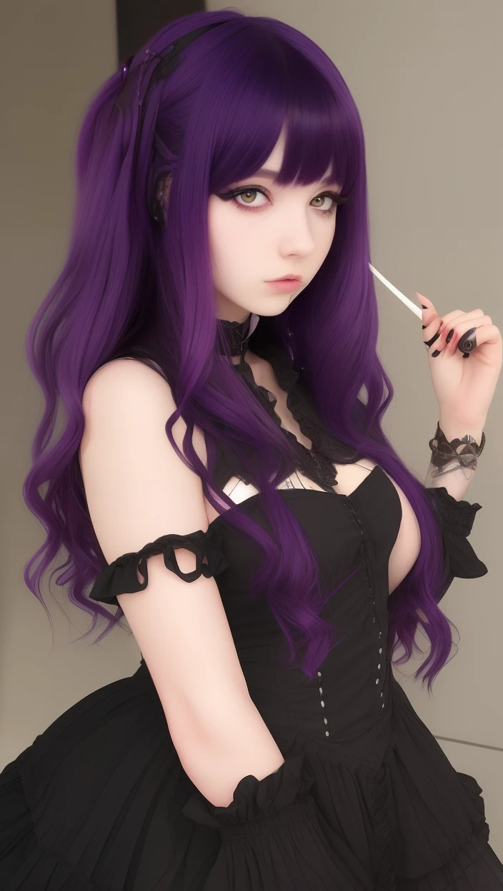 Goth，，Long Hair，Wearing a tiara，Purple hair color，Lying down