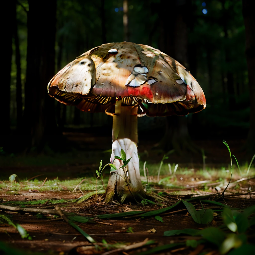 mushroom sanskrit logo, forest background