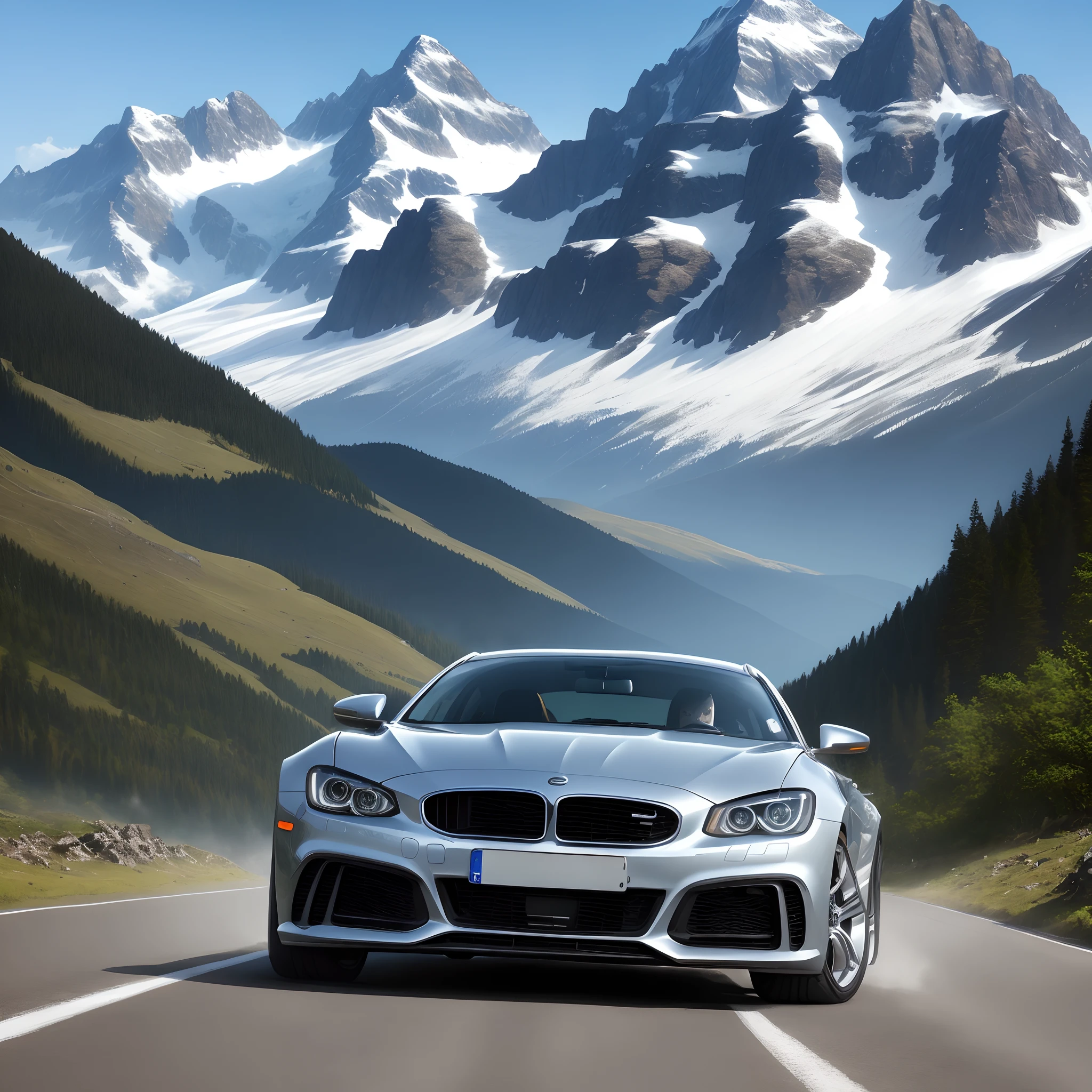 Mountain moving beautiful car