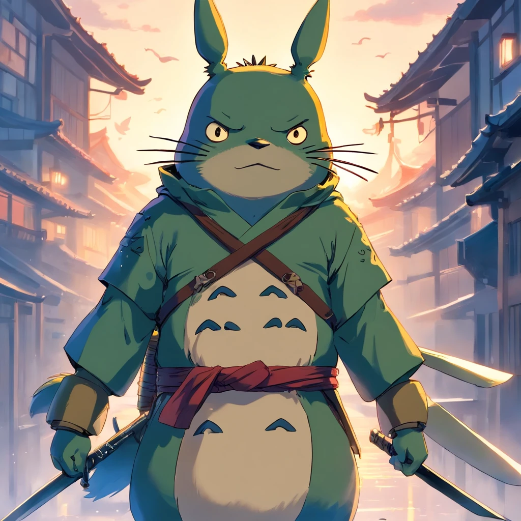 Totoro, Arco y flecha en mano，Arco y flechas，He wears samurai armor on his head，NOWAI，no man，Nadie aparece