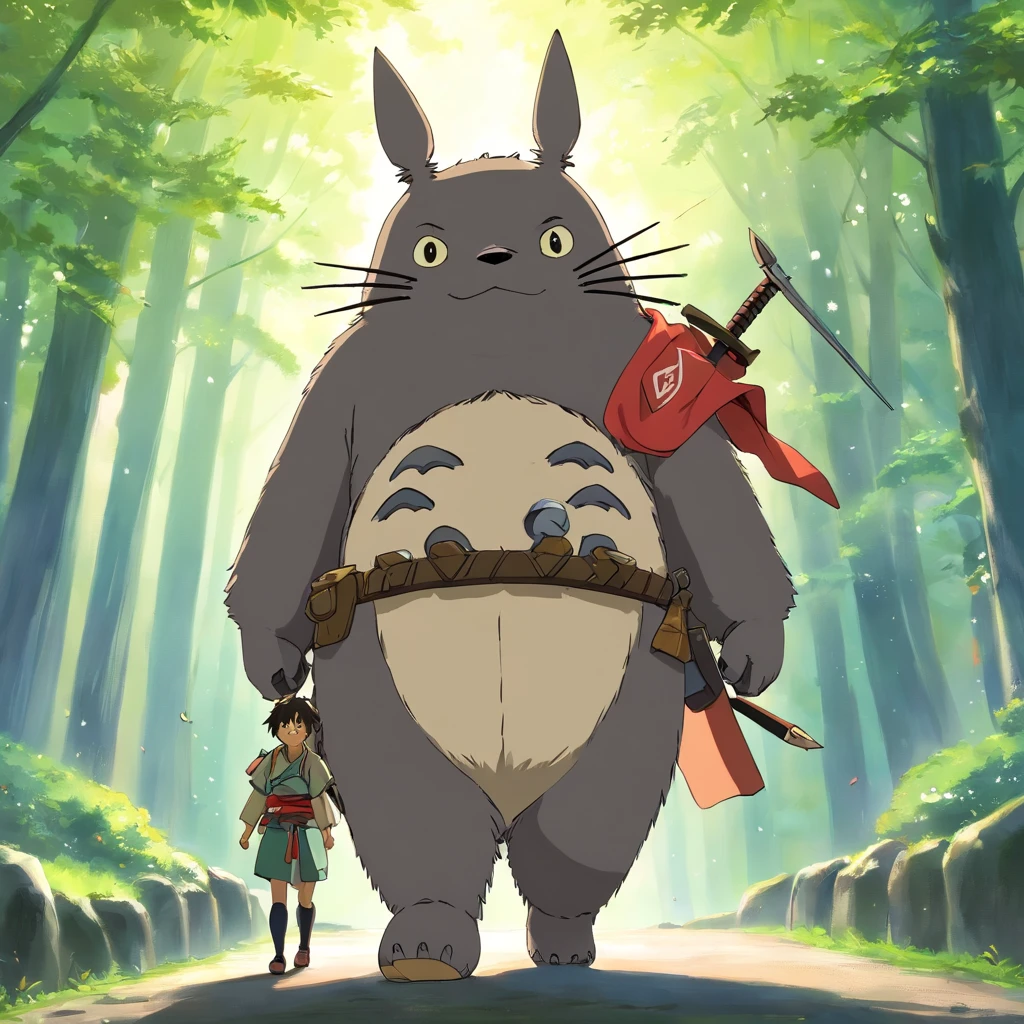 Totoro, Arco y flecha en mano,Arco y flechas,He wears samurai armor on his head,NOWAI,no man,Nadie aparece