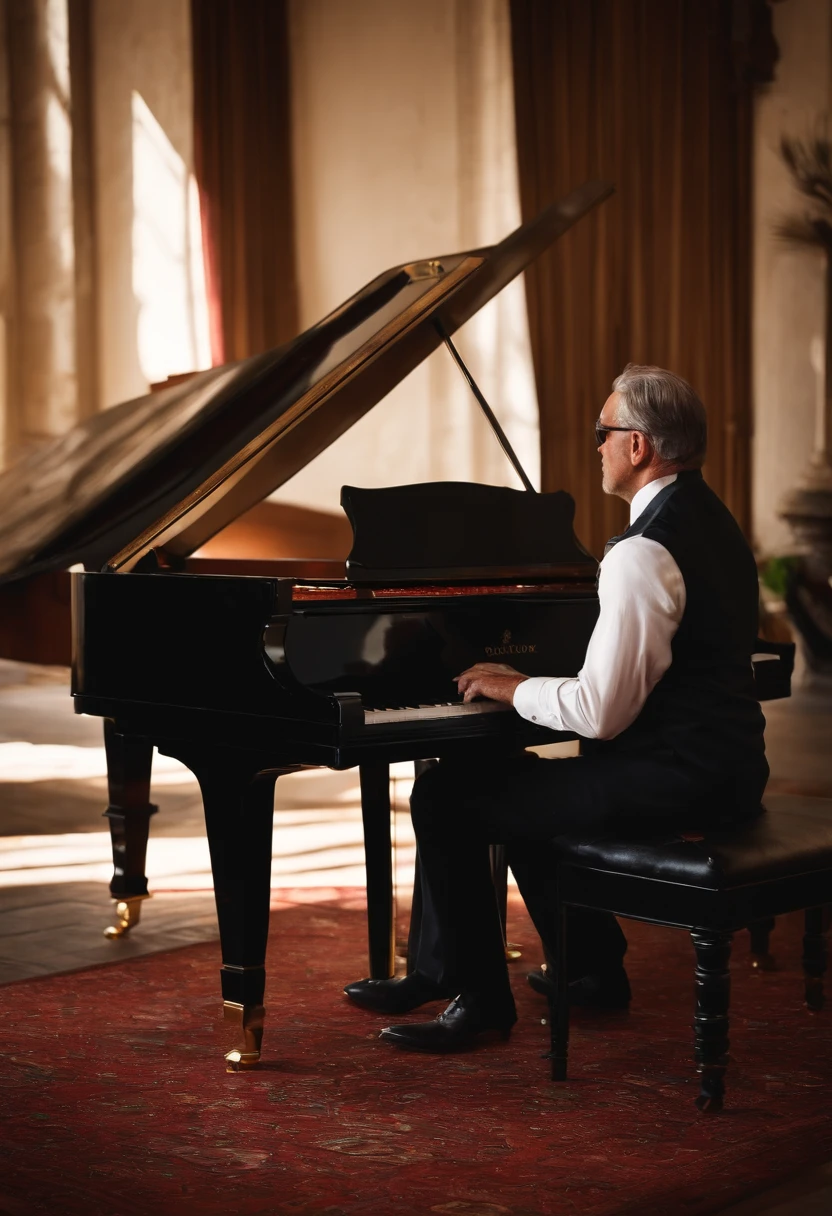 hombre tocNDO PIANO, REALISTA. LENTES DE SOL