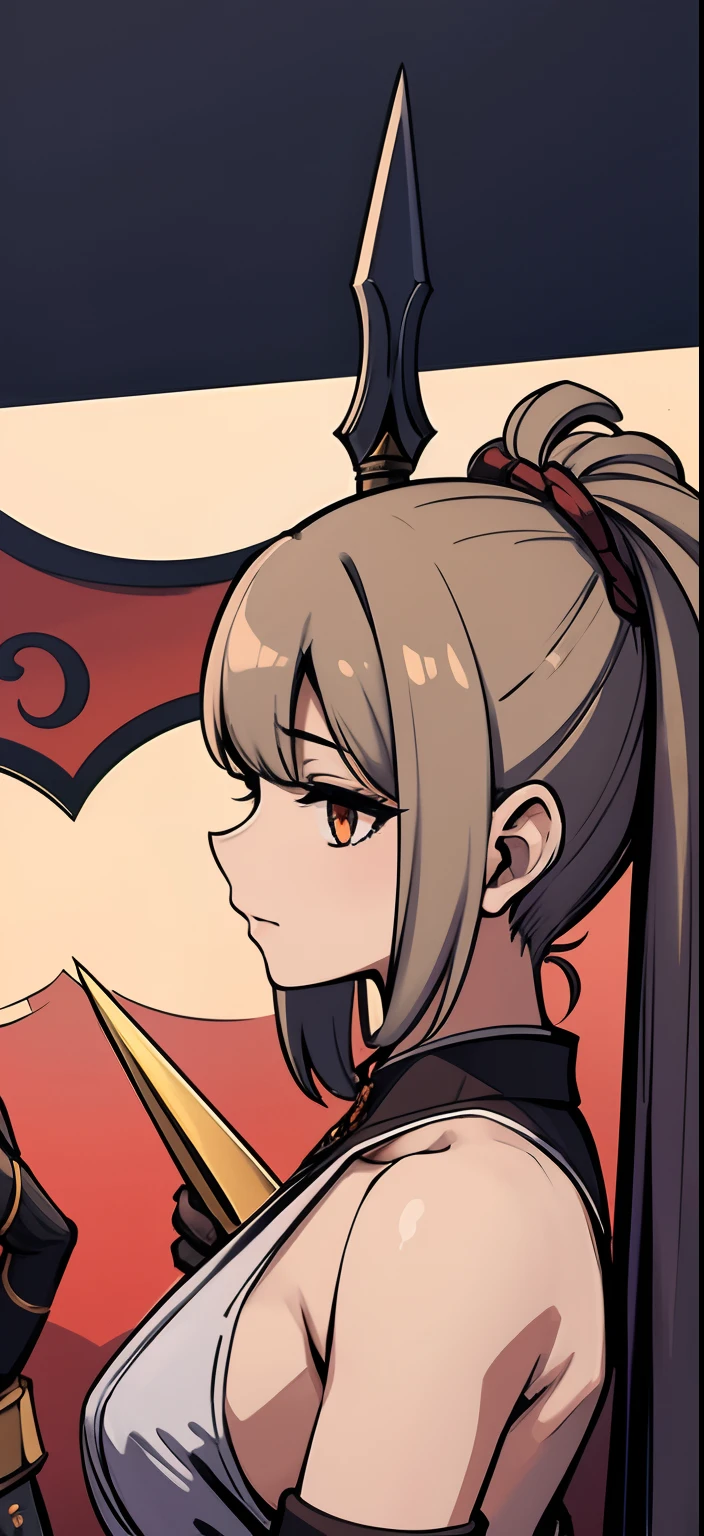 (Best quality), Detailed background, Oriental nobility,warrior girl,The art of fighting,holding halberd,their, Monster army