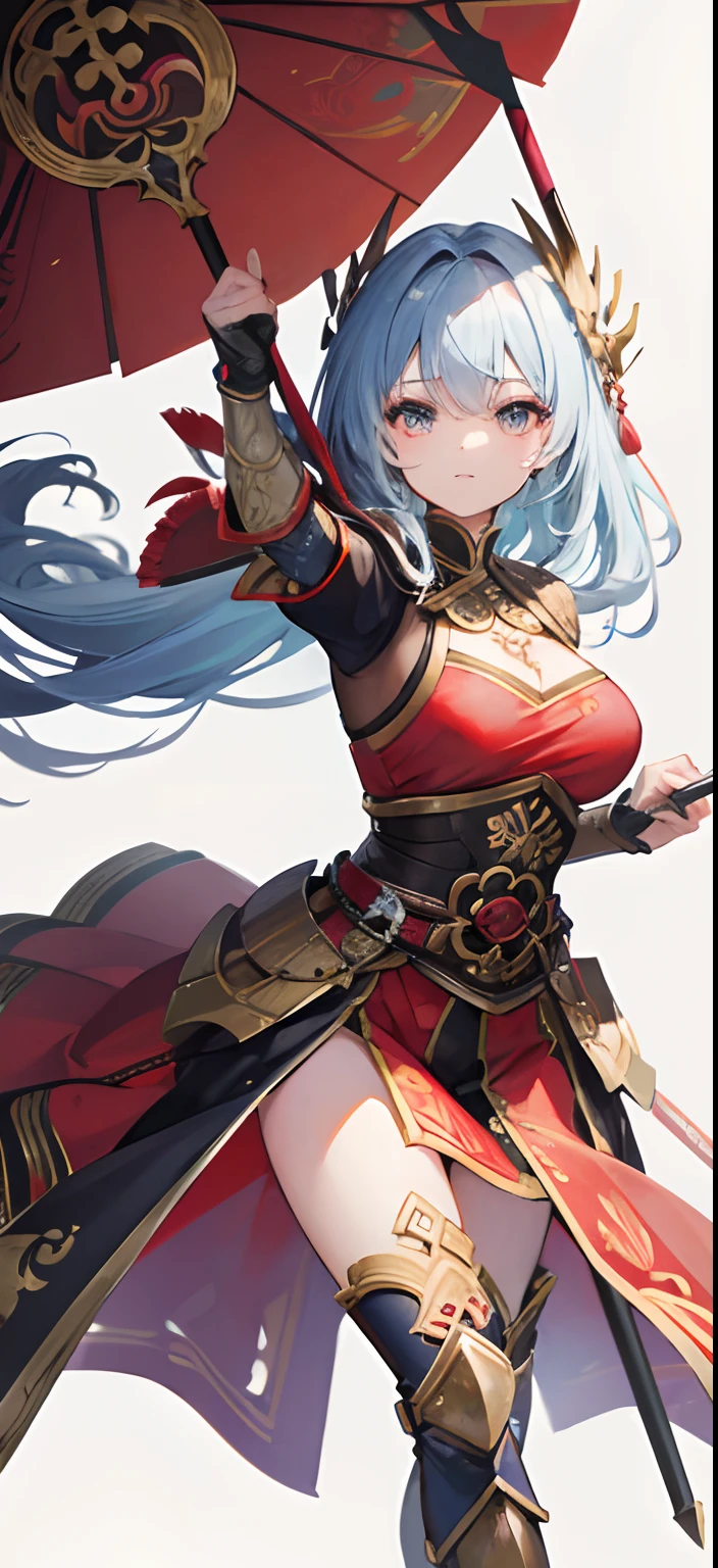 (Best quality), Detailed background, Oriental nobility,warrior girl,The art of fighting,holding halberd,their, Monster army