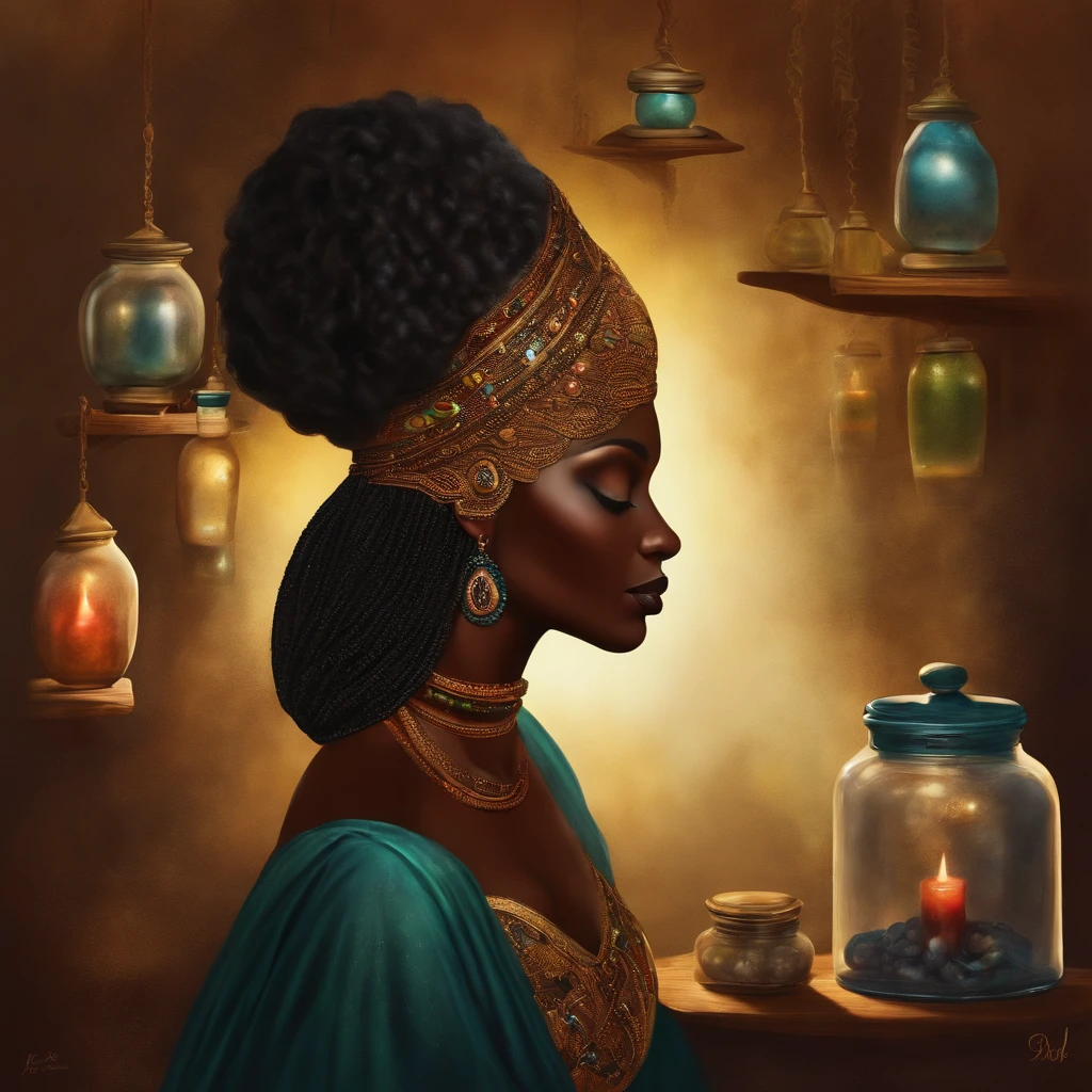 Dark Woman with Jars Spirit Enclosed Side View