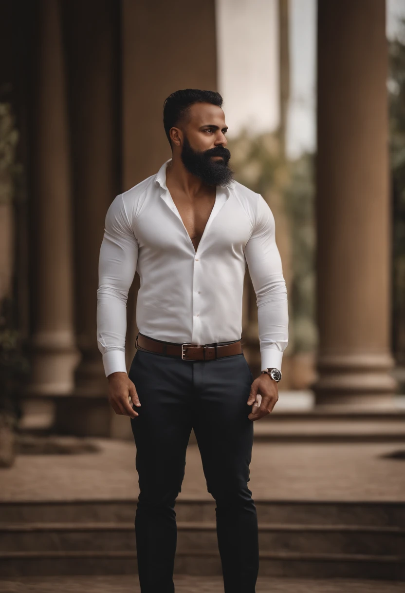 Homem africano musculoso com barba e bigode na camisa branca, best quality,4k,8k,homem muito atraente com barba, pelos faciais bem cuidados, FOFO, breath-taking, Realista, imagem ultrarrealista, Bigode Natural, macho velho,foto retrato suave 8 k, retrato muito detalhado, bigode grosso, estilo hiper-realista, barba fina e brilhante, pelos faciais curtos, Bartstoppeln, FOFO, rosto detalhado, retrato ultra realista, cabelos grisalhos,terno elegante, boca aberta,