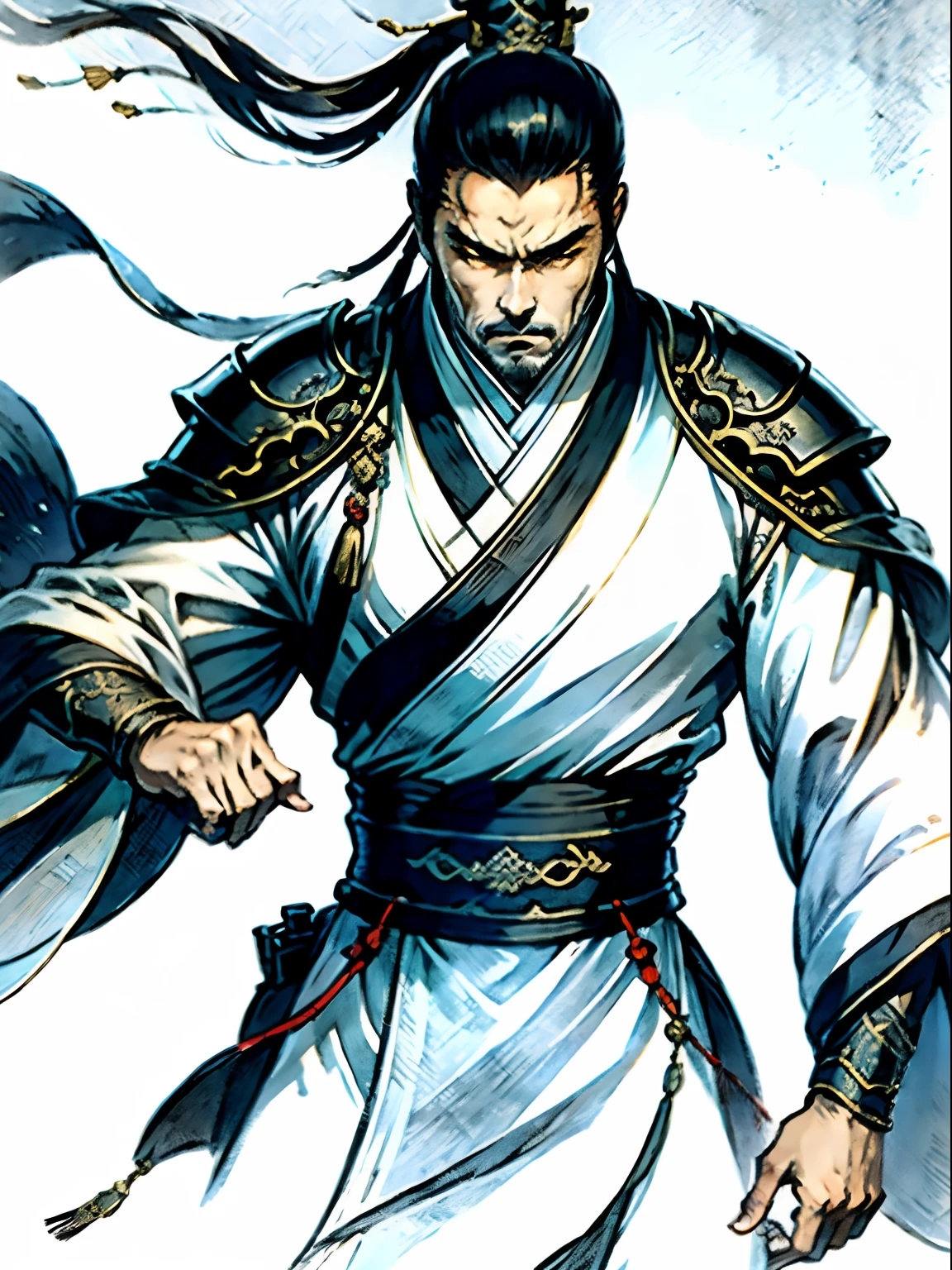 Young men,Jing Ke, Manteau blanc,officials,middle aged man,assassins,32K, Best quality, Masterpiece, Super detail, highly details,Chinese Ancient Times,Ancient wind,k hd,Traditional ink painting