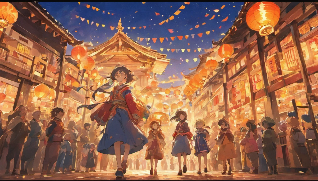 A group of small children、villages、lanterns、jubilation、National characteristics