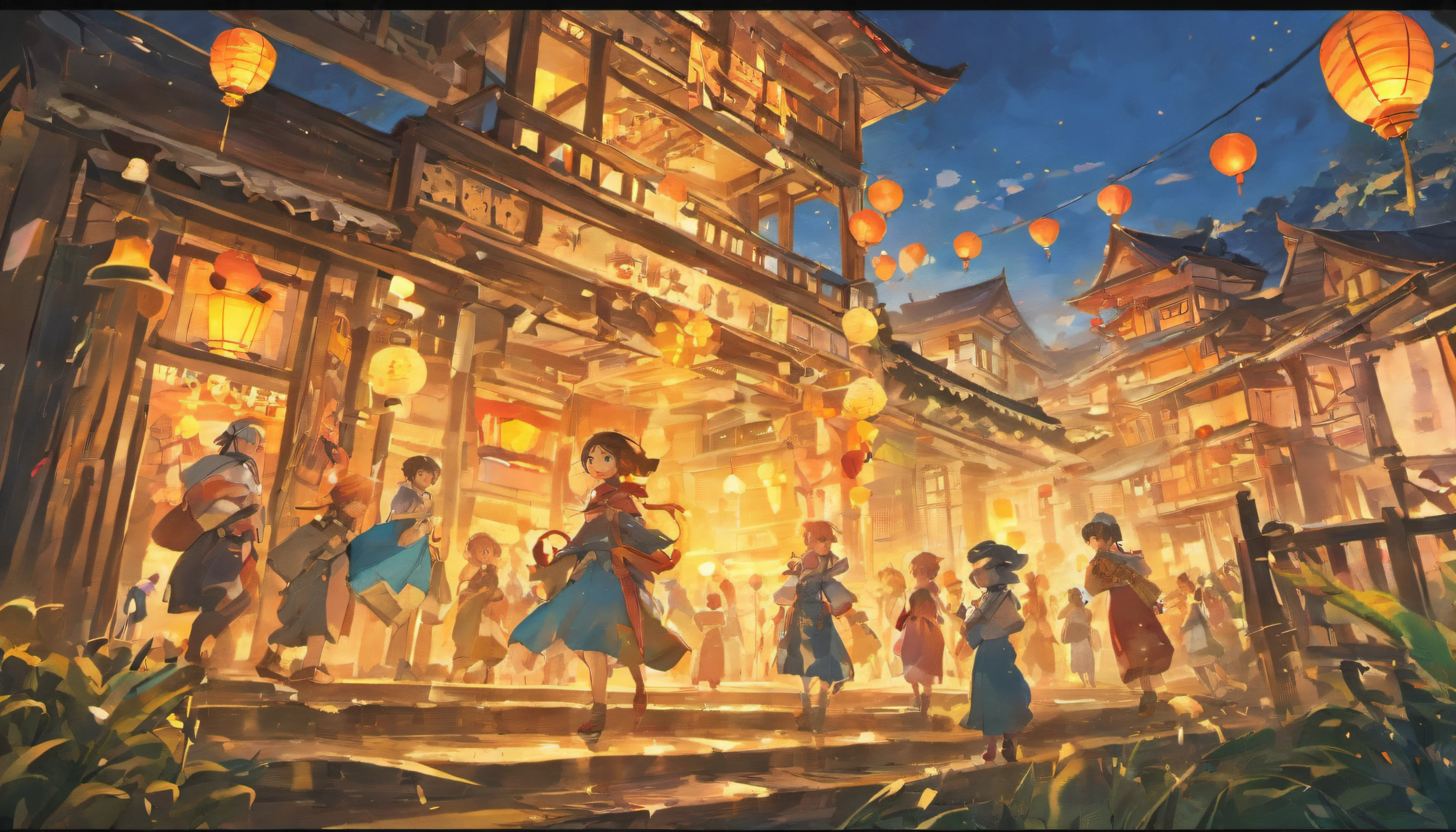 A group of small children、villages、lanterns、jubilation、National characteristics