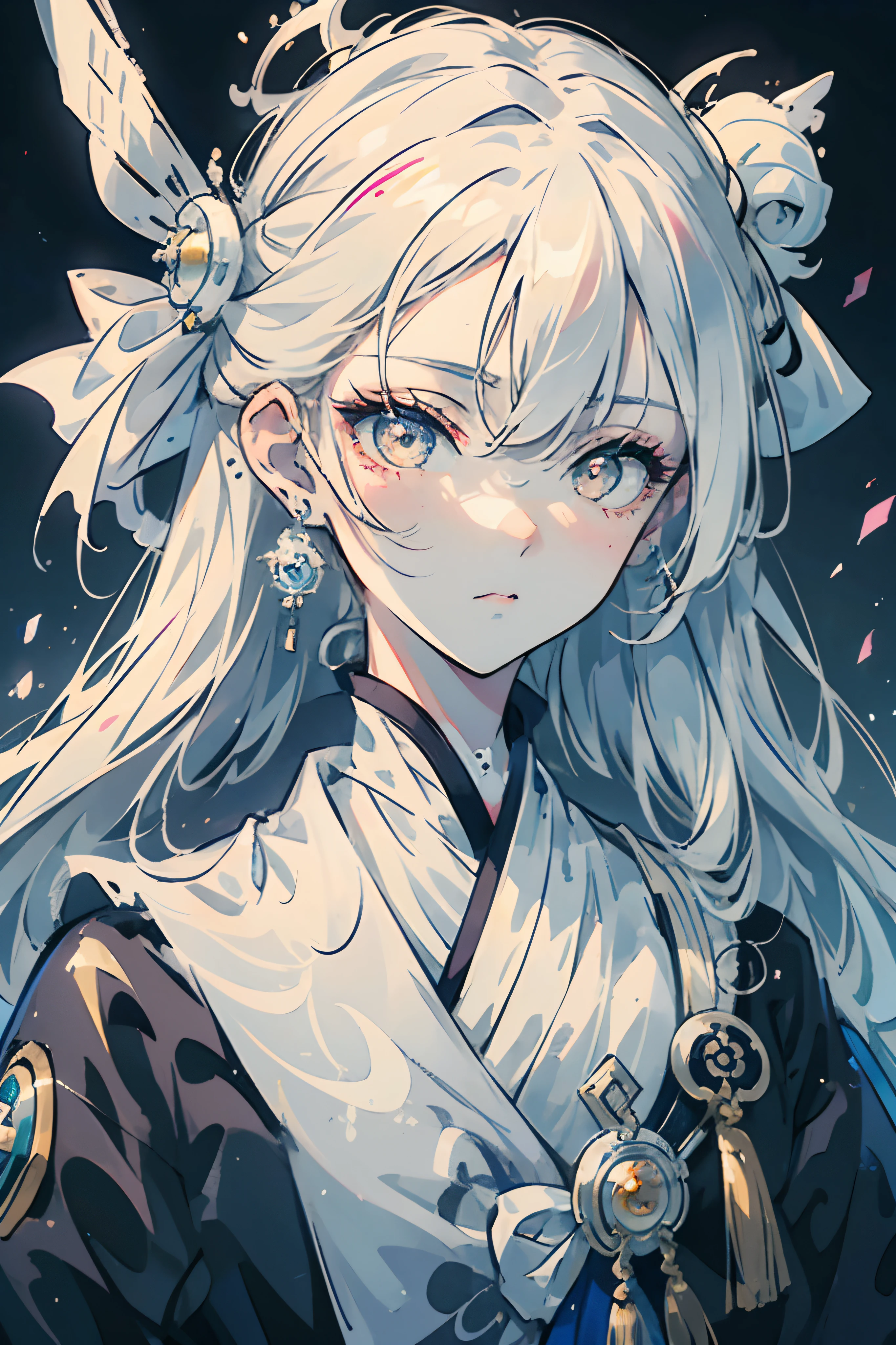 a close up of a 1girl with a mask on her face, white haired deity, the piercing stare of yuki onna, stunning anime face portrait, girl with white eyes, girl with white hair, white haired, anime fantasy illustration