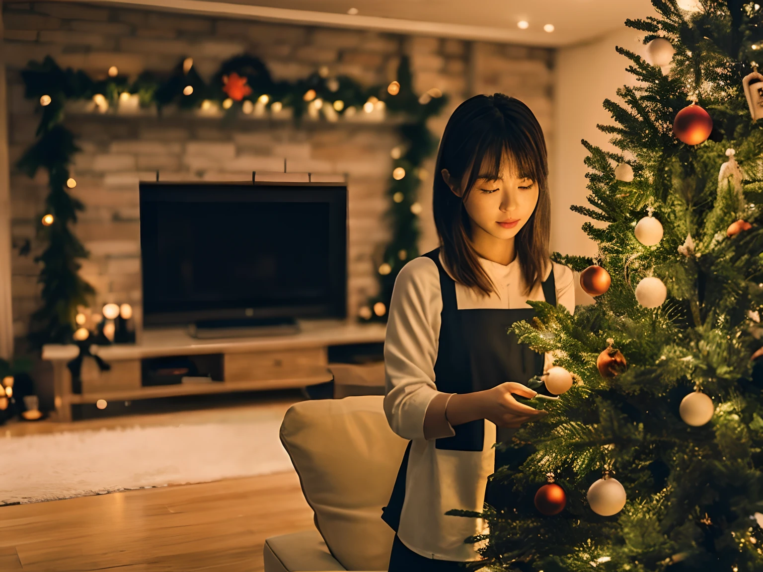 「​masterpiece」「Top image quality」「Ultra-high-density CG」Person taking a photo with a Christmas tree々